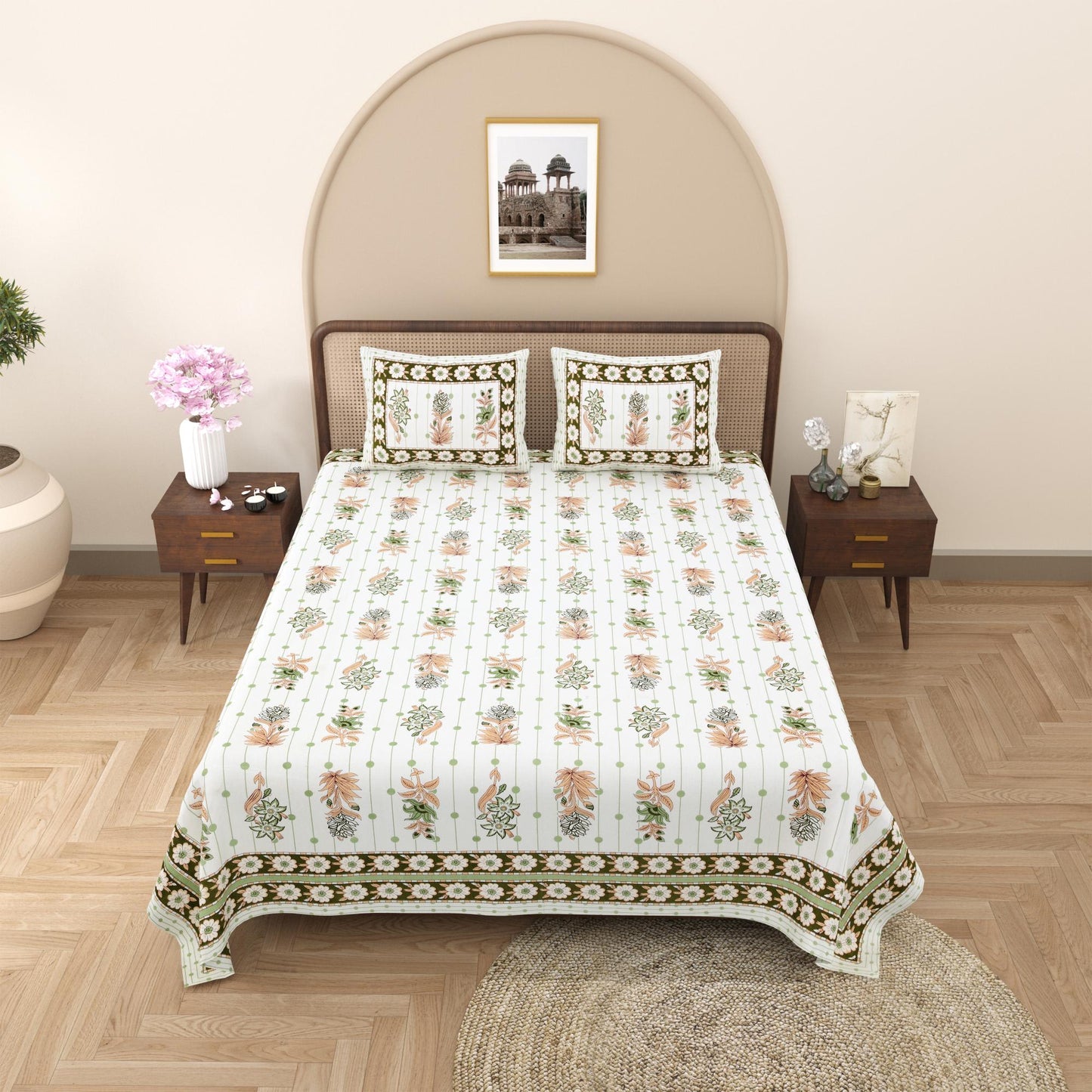 Rajasthani Jaipuri Traditional King Size Bed Bedsheet with 2 Pillow Covers