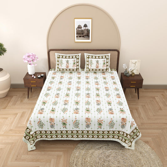 Rajasthani Jaipuri Traditional King Size Bed Bedsheet with 2 Pillow Covers