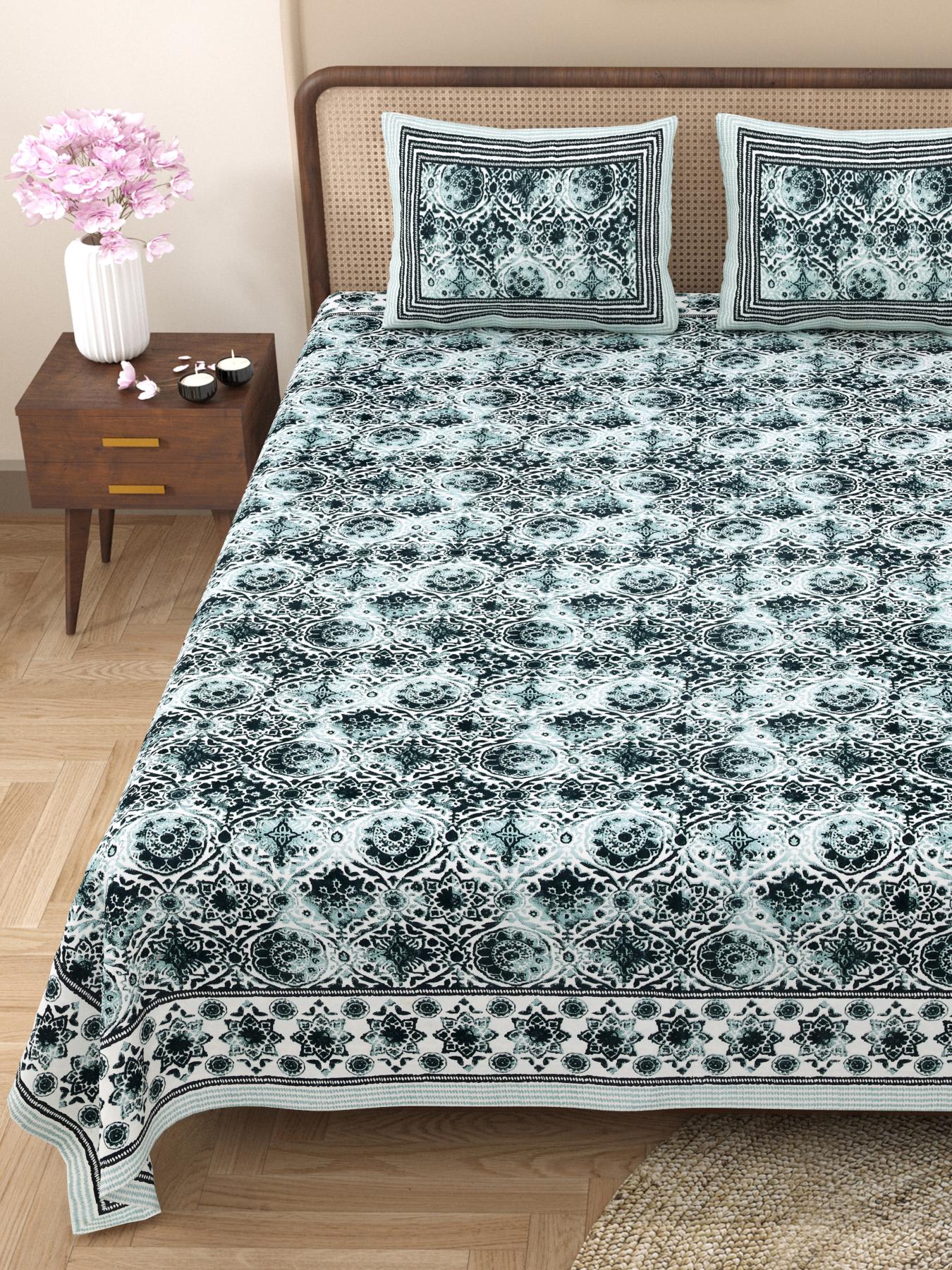 Rajasthani Jaipuri Traditional King Size Bed Bedsheet with 2 Pillow Covers