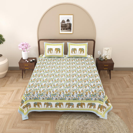 Rajasthani Jaipuri Traditional King Size Bed Bedsheet with 2 Pillow Covers