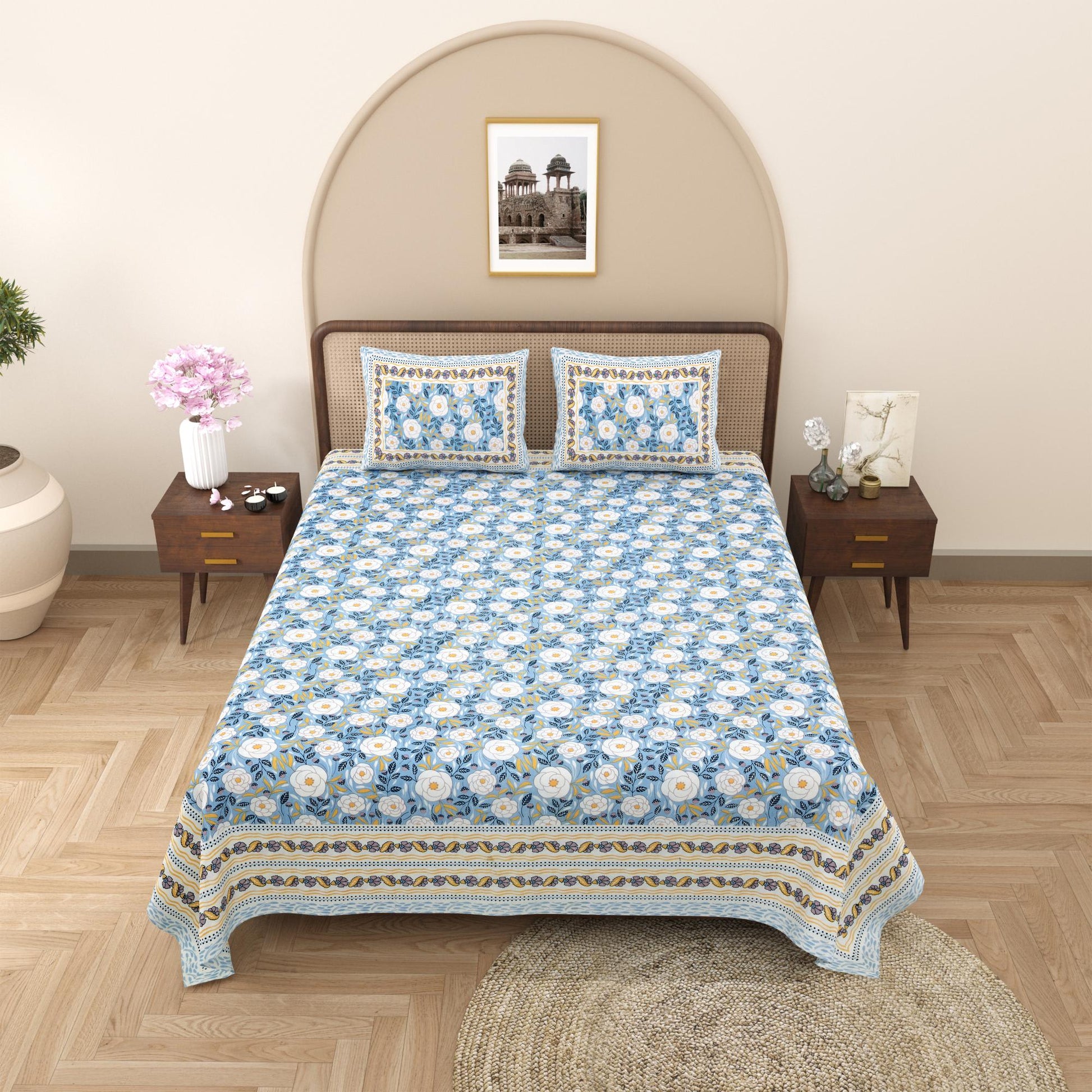 Rajasthani Jaipuri Traditional King Size Bed Bedsheet with 2 Pillow Covers