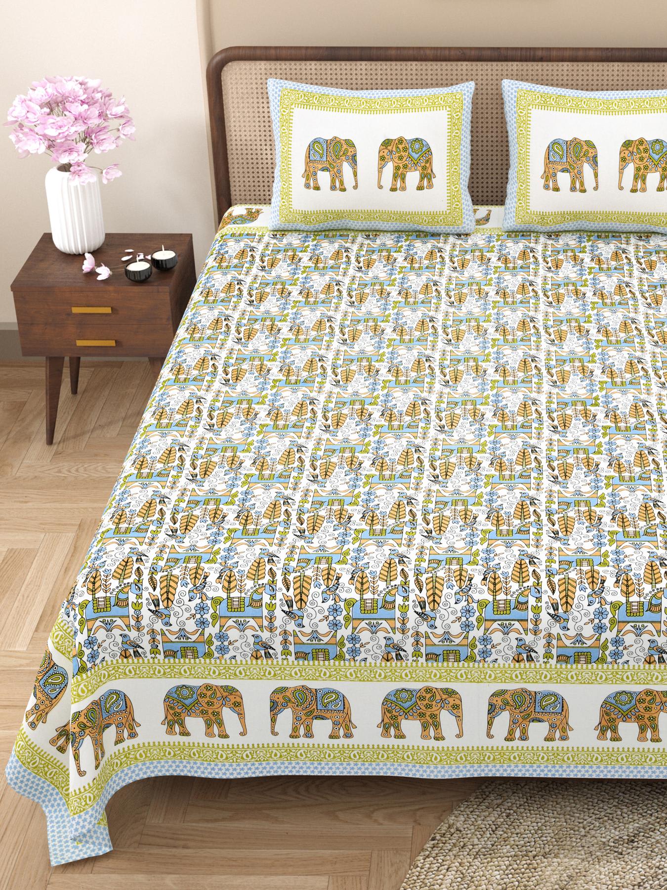 Rajasthani Jaipuri Traditional King Size Bed Bedsheet with 2 Pillow Covers