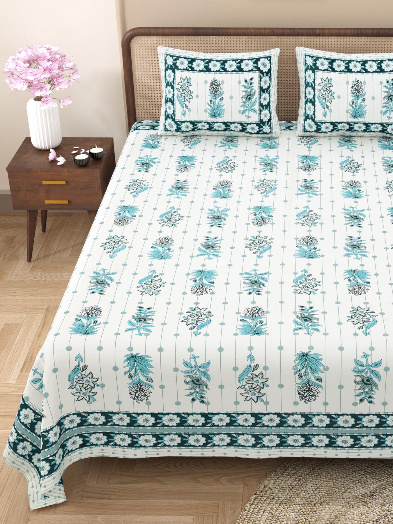 Rajasthani Jaipuri Traditional King Size Bed Bedsheet with 2 Pillow Covers