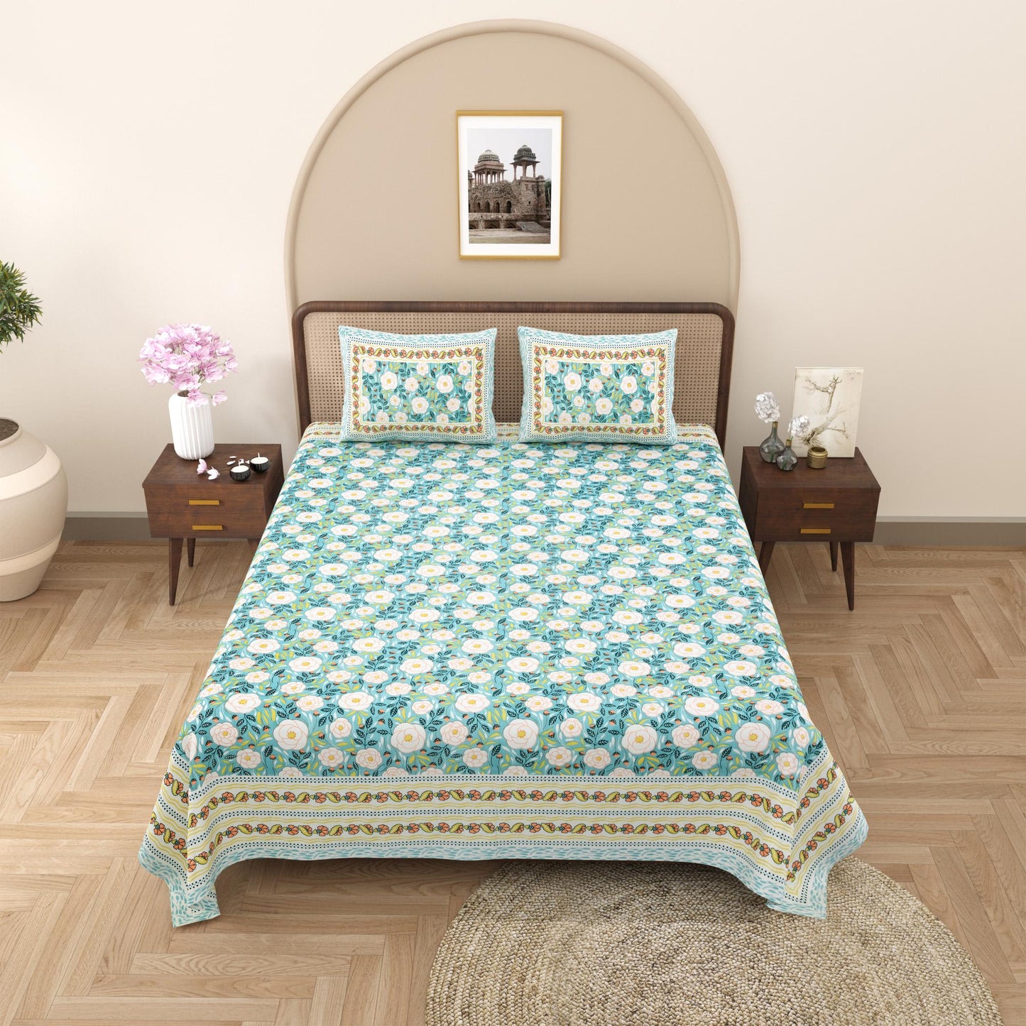Rajasthani Jaipuri Traditional King Size Bed Bedsheet with 2 Pillow Covers