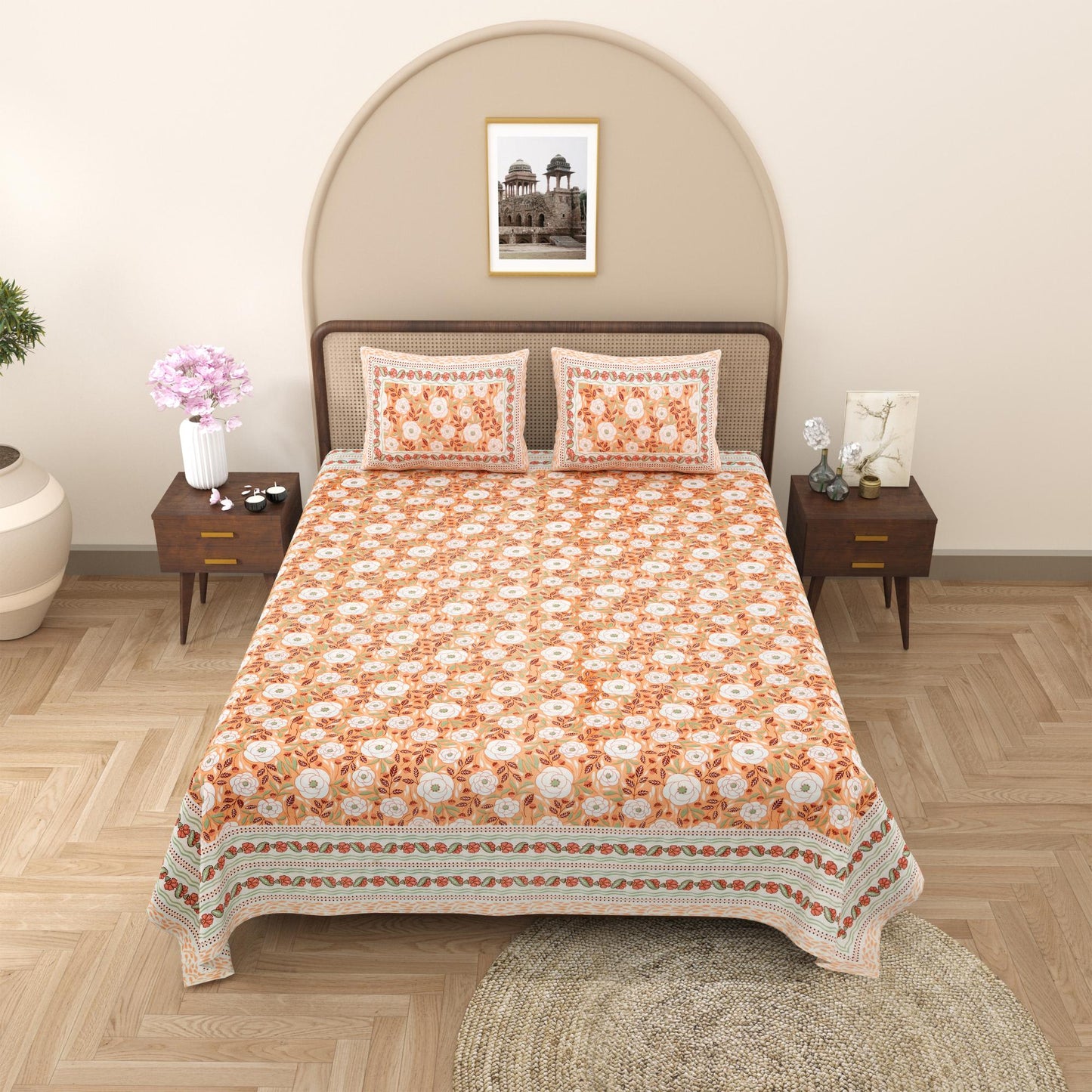 Rajasthani Jaipuri Traditional King Size Bed Bedsheet with 2 Pillow Covers