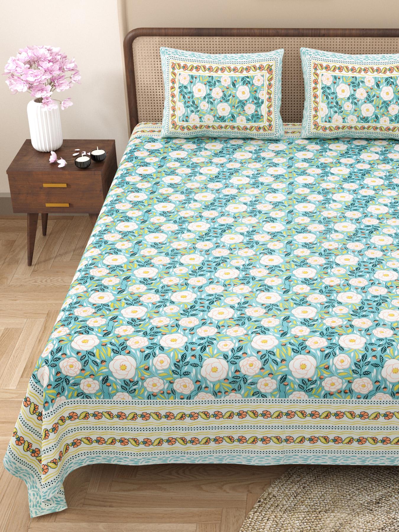 Rajasthani Jaipuri Traditional King Size Bed Bedsheet with 2 Pillow Covers