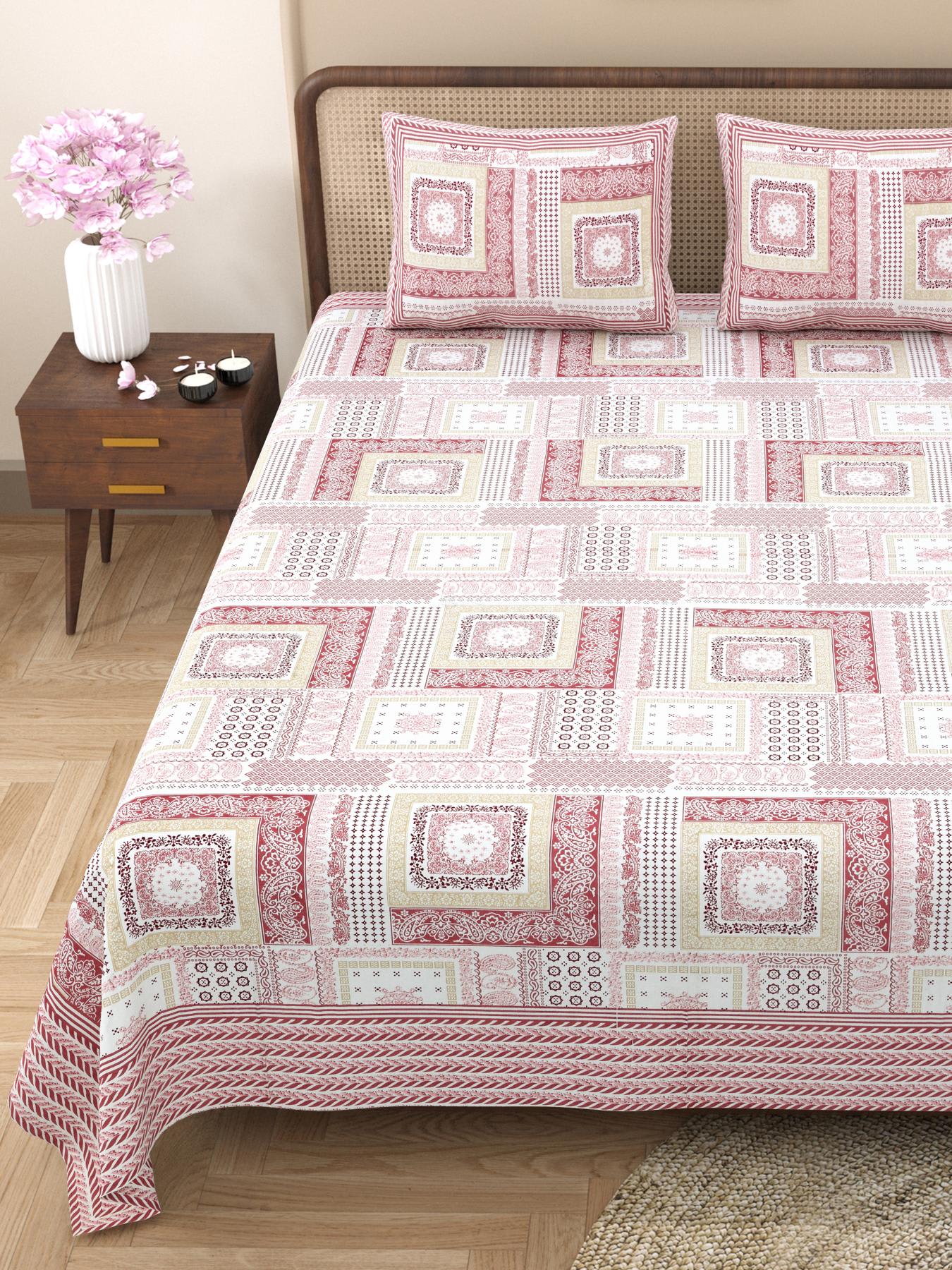 Rajasthani Jaipuri Traditional King Size Bed Bedsheet with 2 Pillow Covers