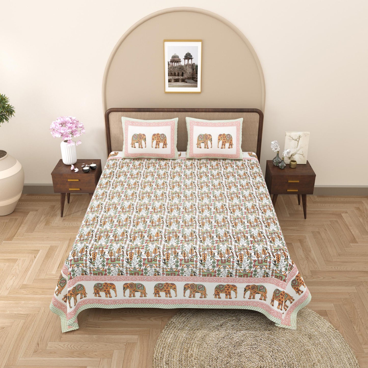 Rajasthani Jaipuri Traditional King Size Bed Bedsheet with 2 Pillow Covers