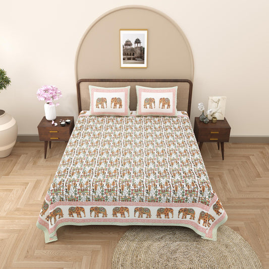 Rajasthani Jaipuri Traditional King Size Bed Bedsheet with 2 Pillow Covers
