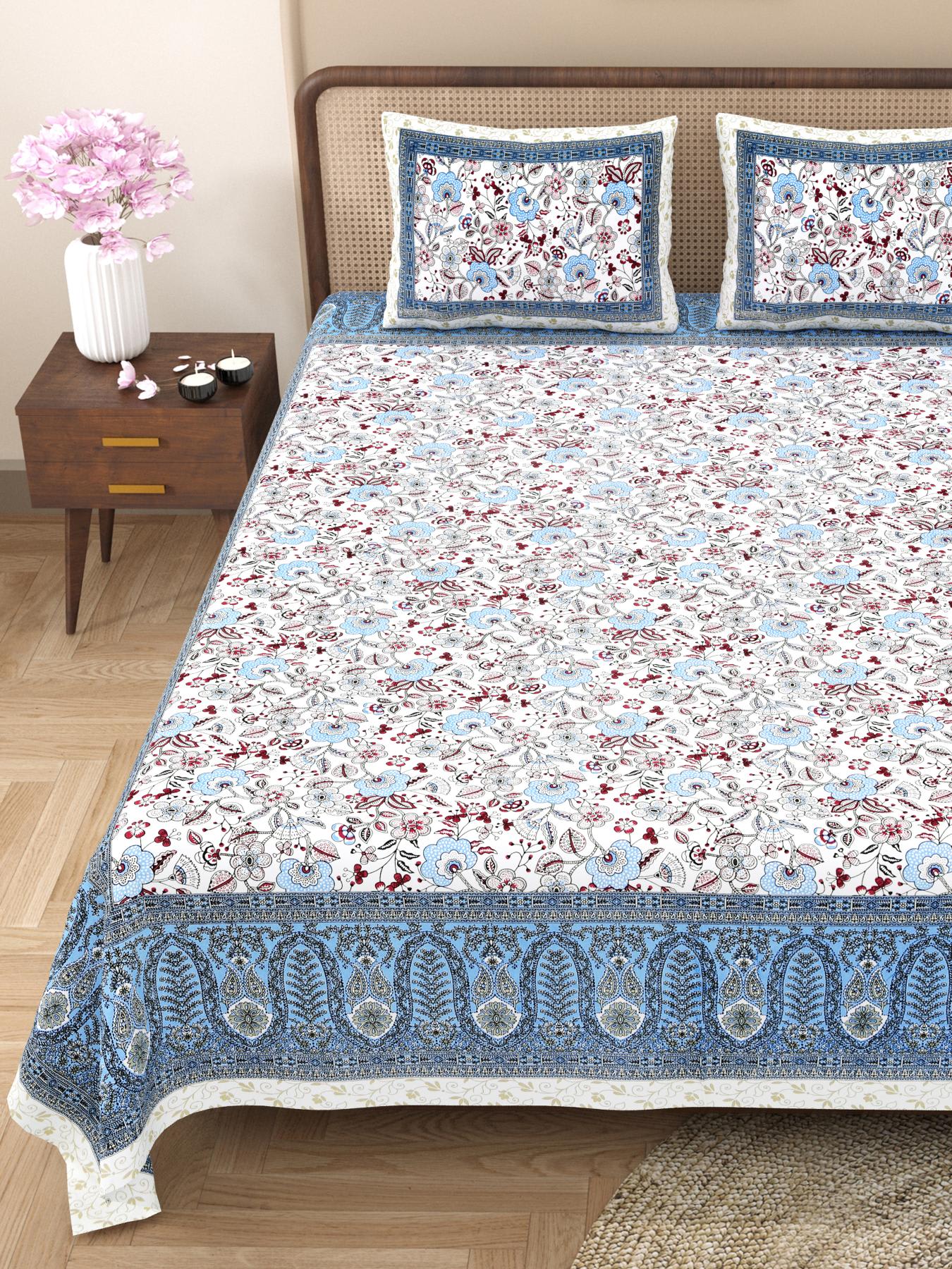 Rajasthani Jaipuri Traditional King Size Bed Bedsheet with 2 Pillow Covers