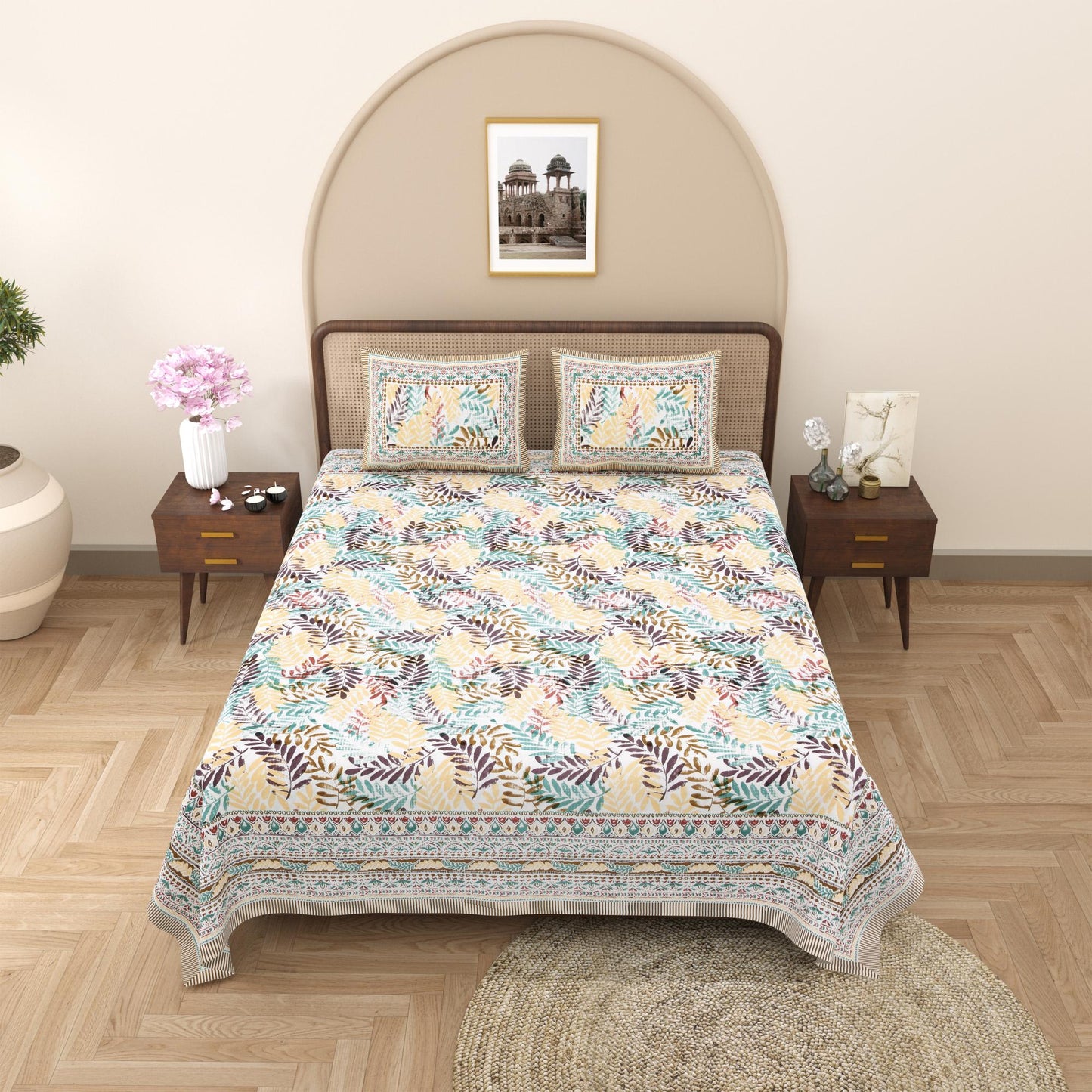Rajasthani Jaipuri Traditional King Size Bed Bedsheet with 2 Pillow Covers