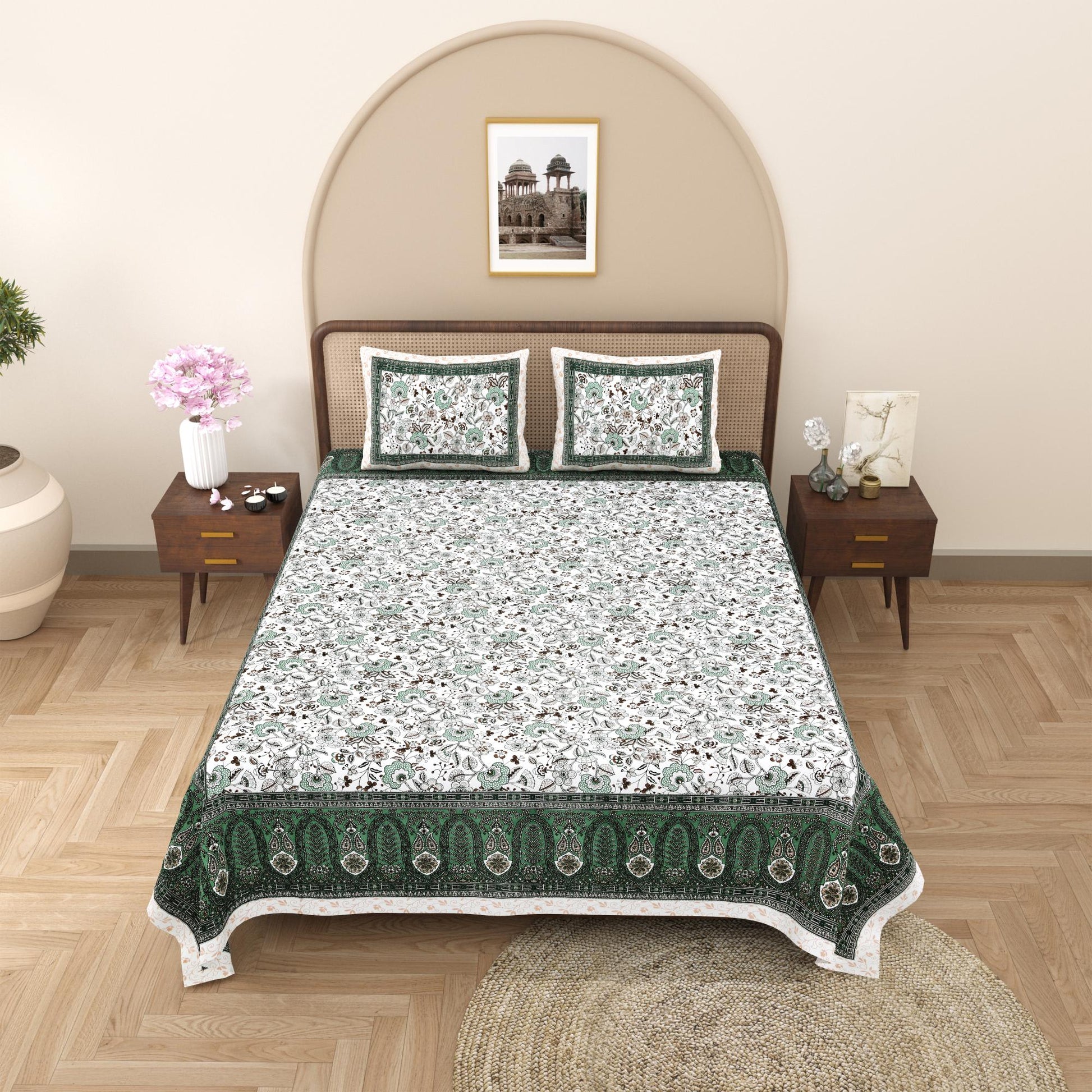 Rajasthani Jaipuri Traditional King Size Bed Bedsheet with 2 Pillow Covers