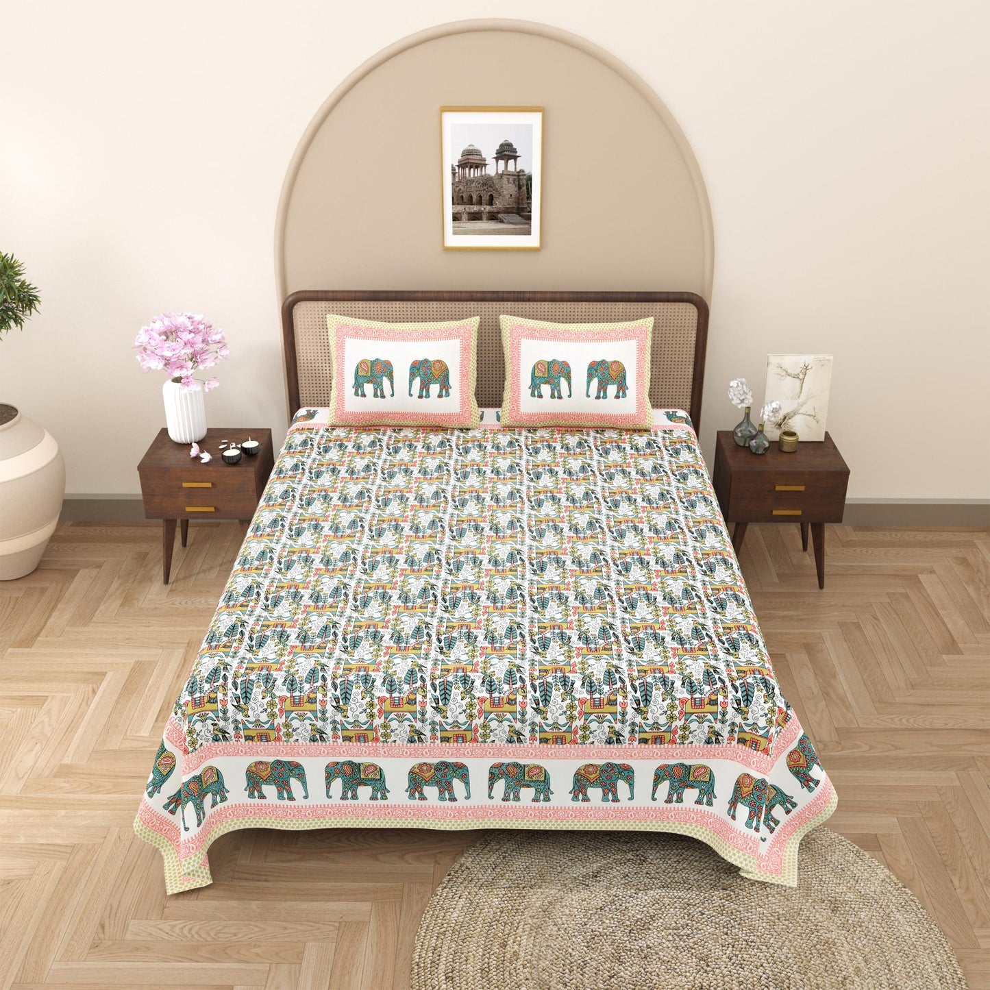 Rajasthani Jaipuri Traditional King Size Bed Bedsheet with 2 Pillow Covers