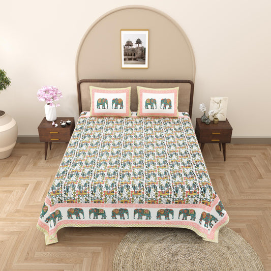 Rajasthani Jaipuri Traditional King Size Bed Bedsheet with 2 Pillow Covers