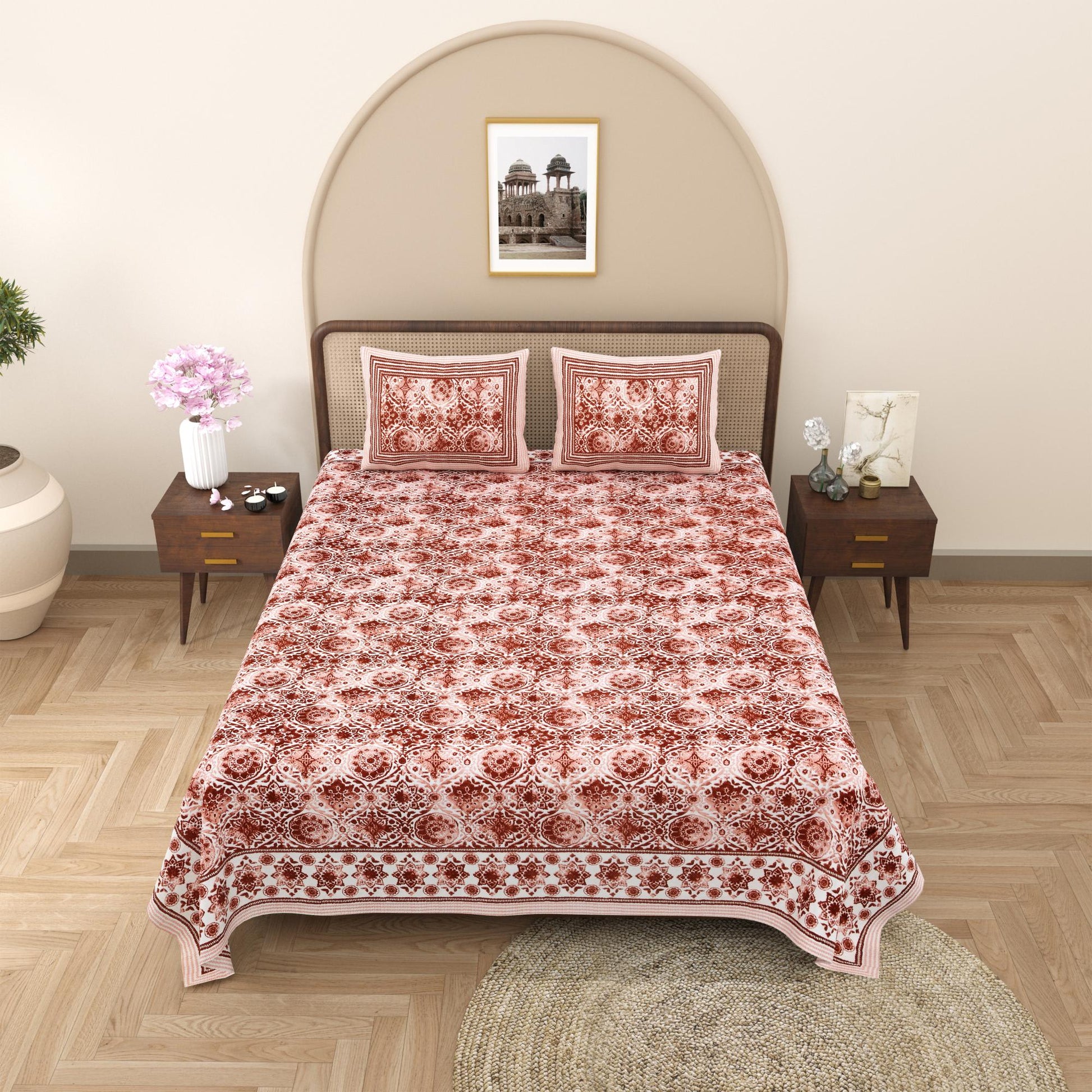 Rajasthani Jaipuri Traditional King Size Bed Bedsheet with 2 Pillow Covers