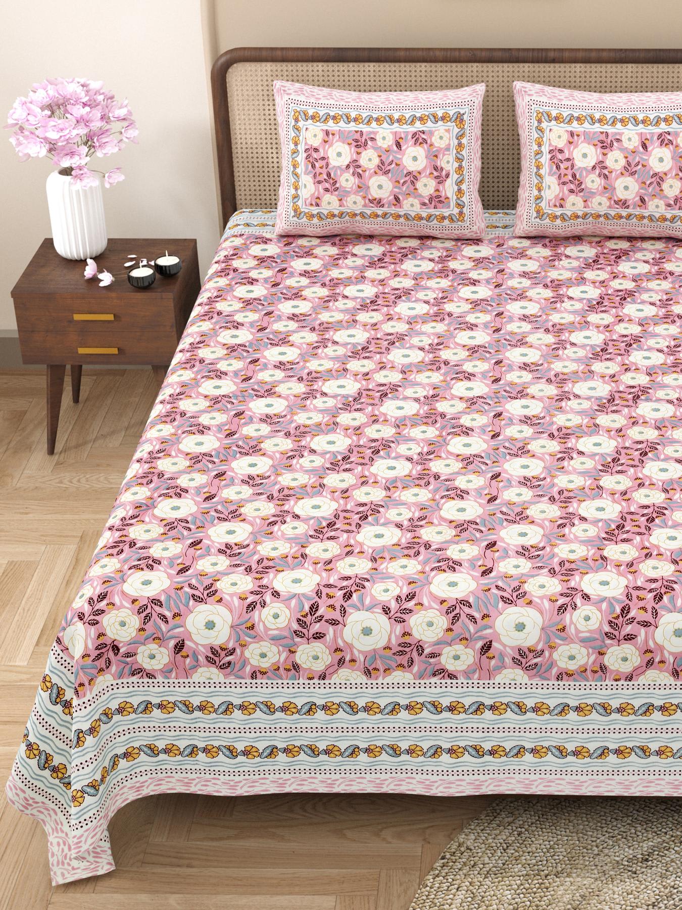 Rajasthani Jaipuri Traditional King Size Bed Bedsheet with 2 Pillow Covers