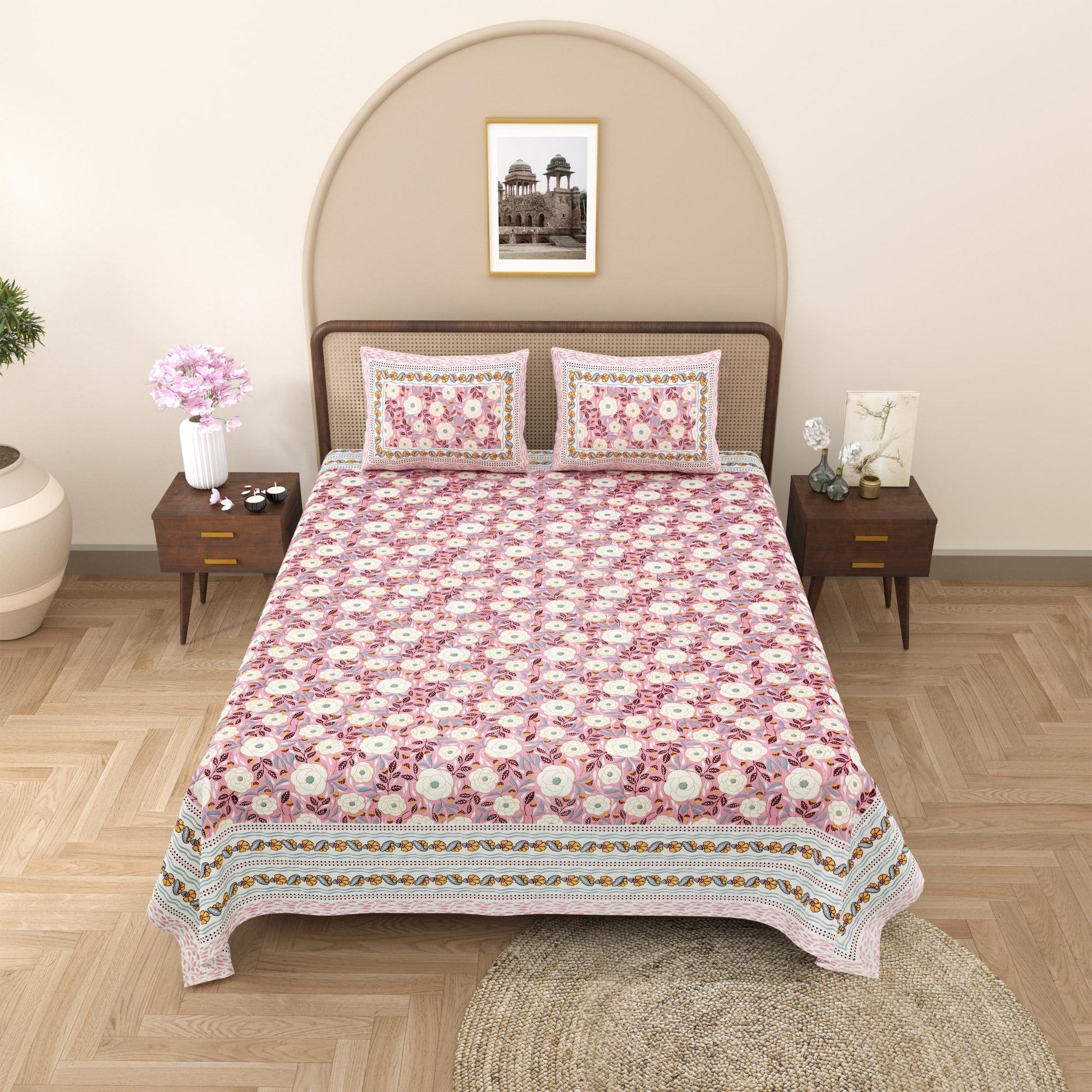 Rajasthani Jaipuri Traditional King Size Bed Bedsheet with 2 Pillow Covers