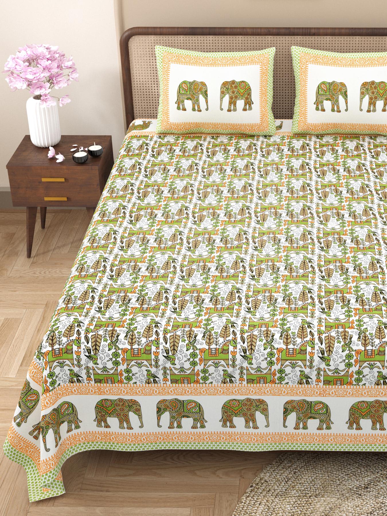 Rajasthani Jaipuri Traditional King Size Bed Bedsheet with 2 Pillow Covers