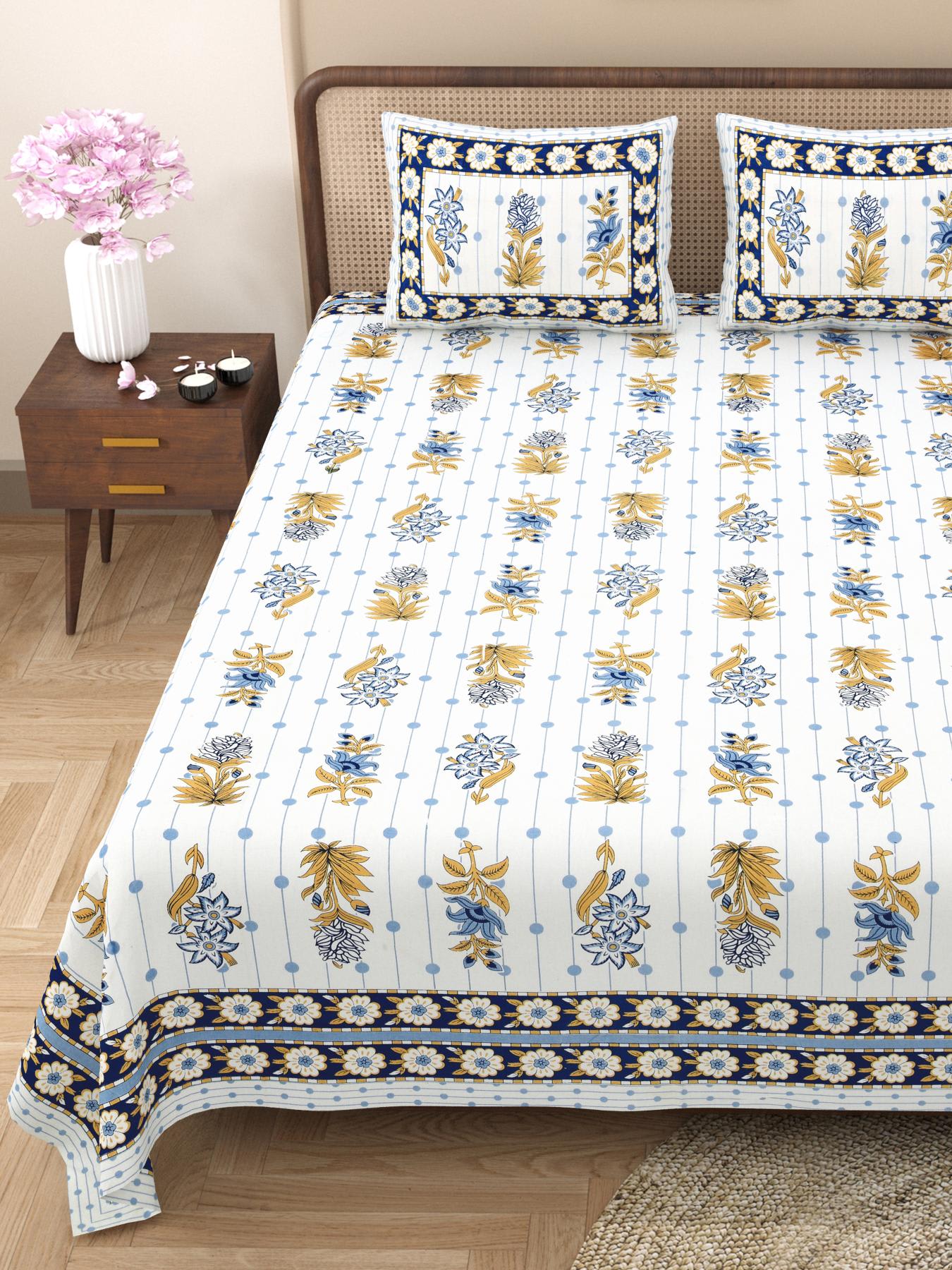 Rajasthani Jaipuri Traditional King Size Bed Bedsheet with 2 Pillow Covers