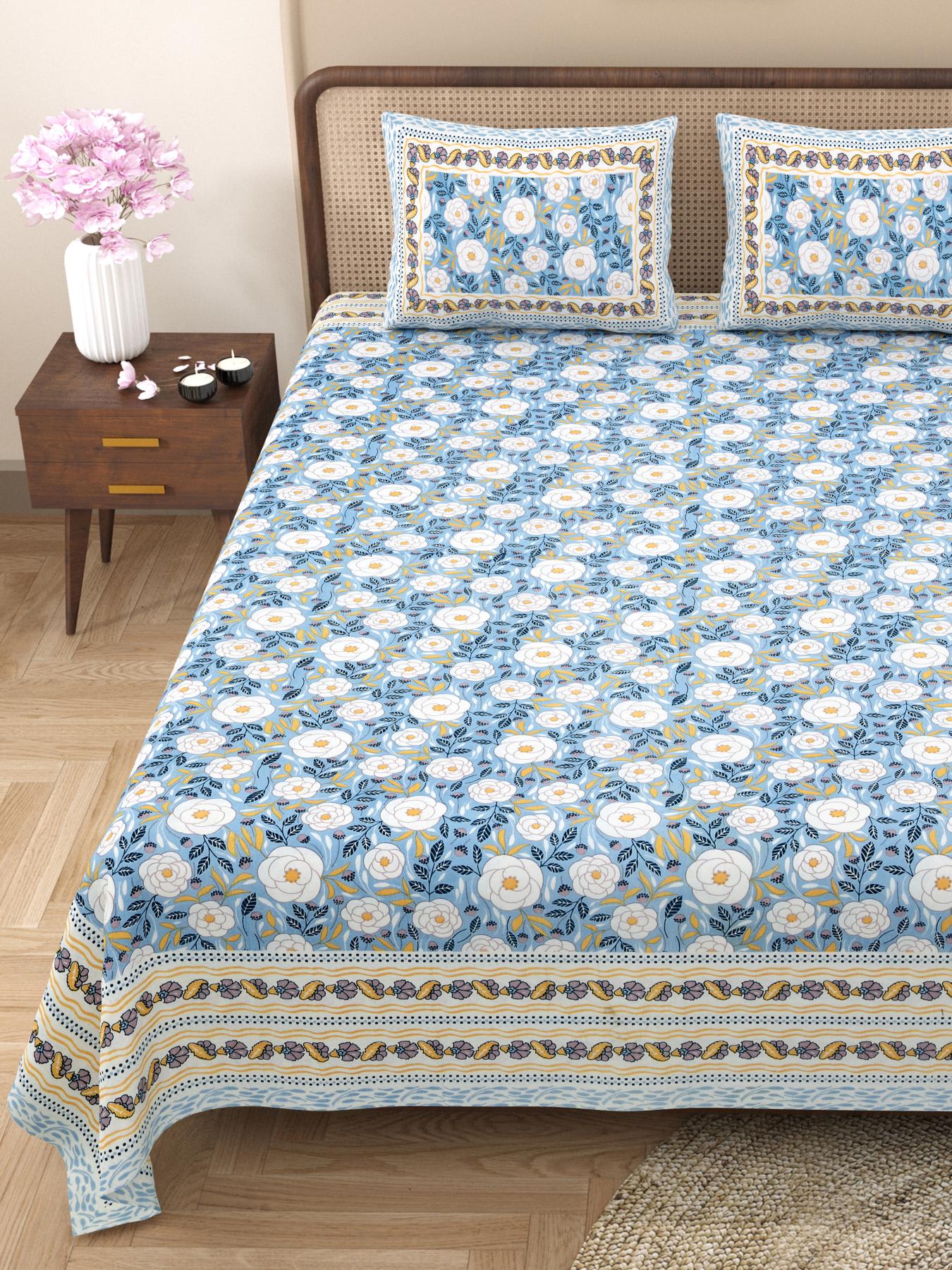 Rajasthani Jaipuri Traditional King Size Bed Bedsheet with 2 Pillow Covers