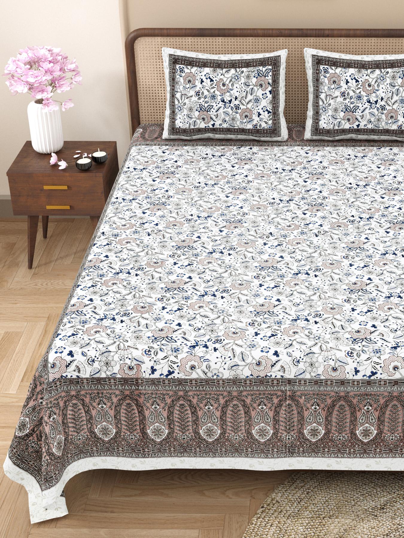 Rajasthani Jaipuri Traditional King Size Bed Bedsheet with 2 Pillow Covers
