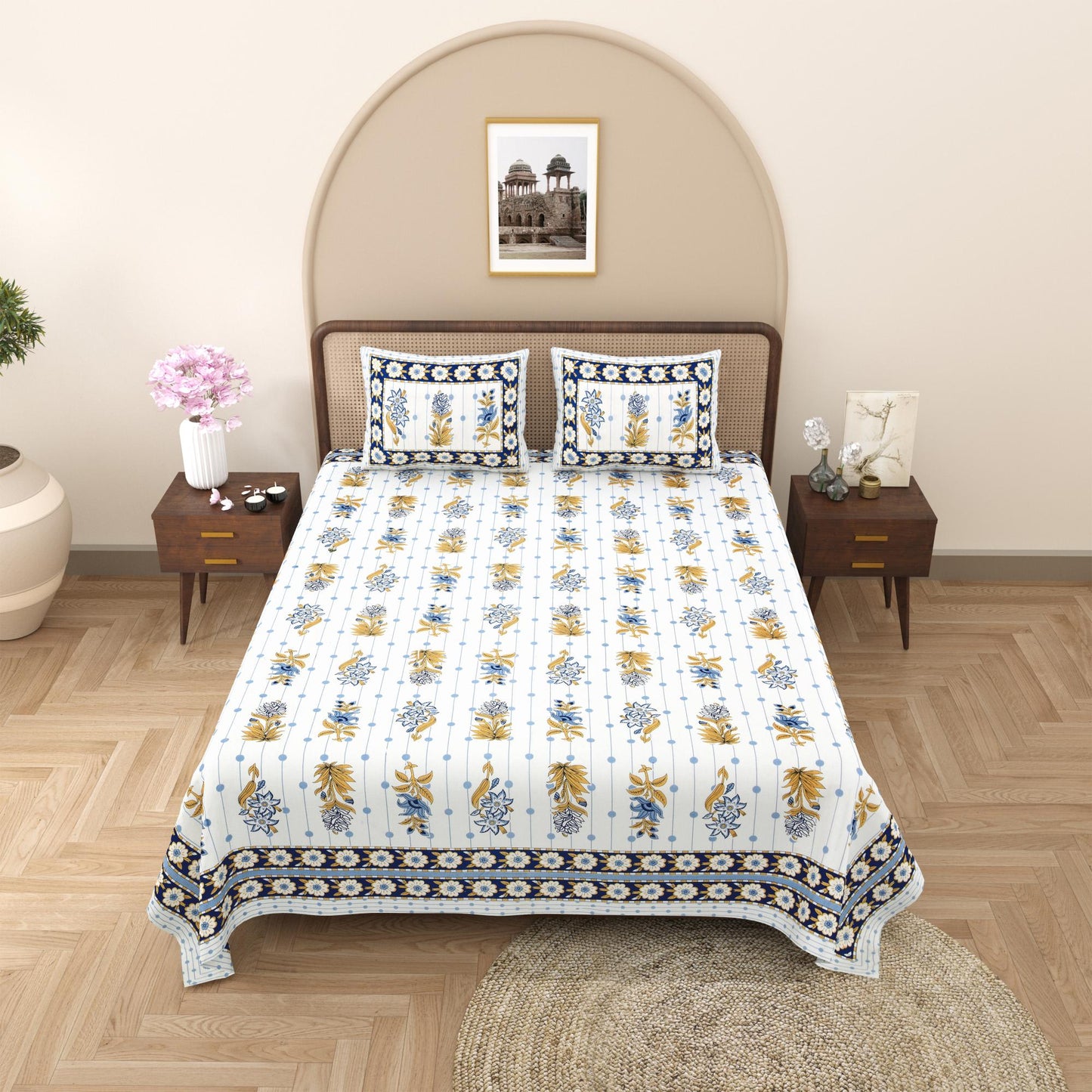 Rajasthani Jaipuri Traditional King Size Bed Bedsheet with 2 Pillow Covers