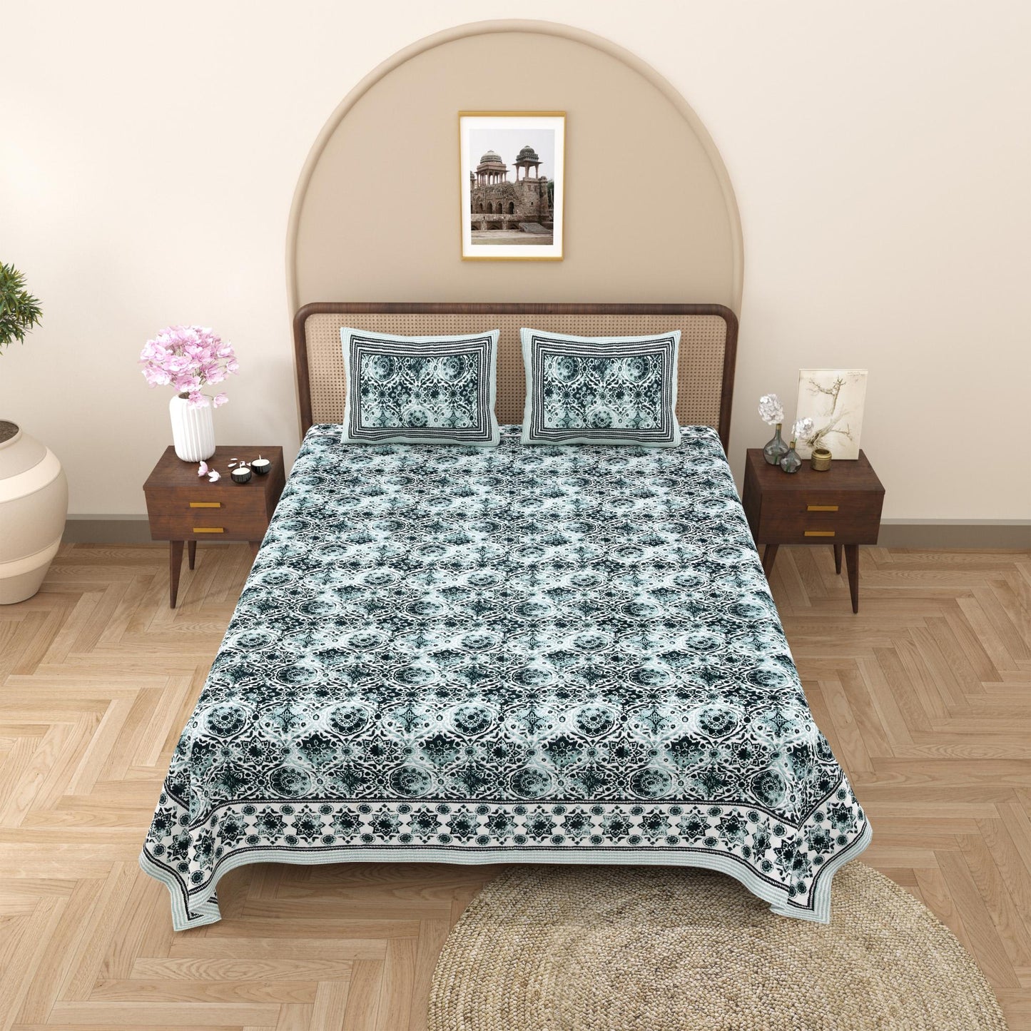 Rajasthani Jaipuri Traditional King Size Bed Bedsheet with 2 Pillow Covers