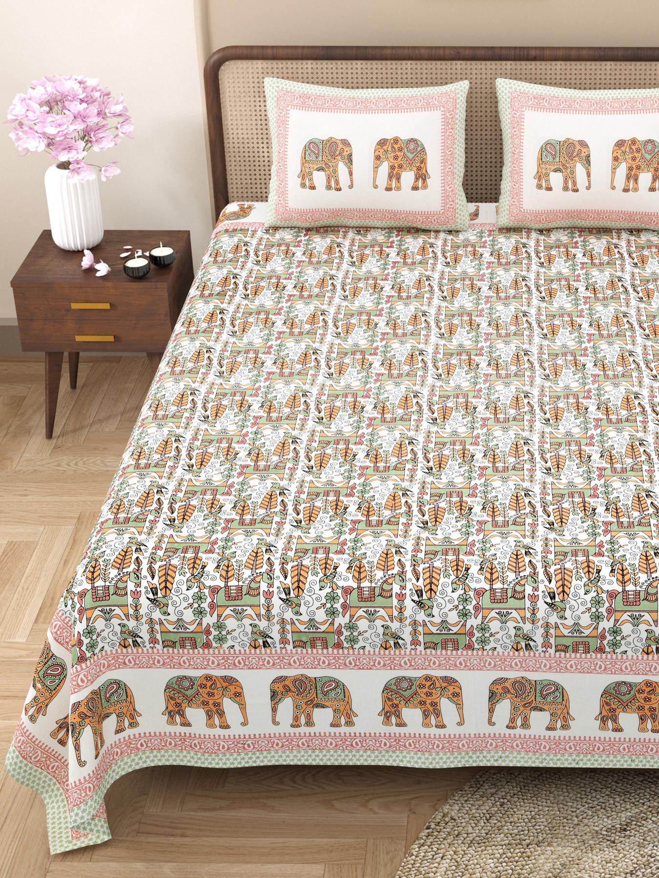 Rajasthani Jaipuri Traditional King Size Bed Bedsheet with 2 Pillow Covers
