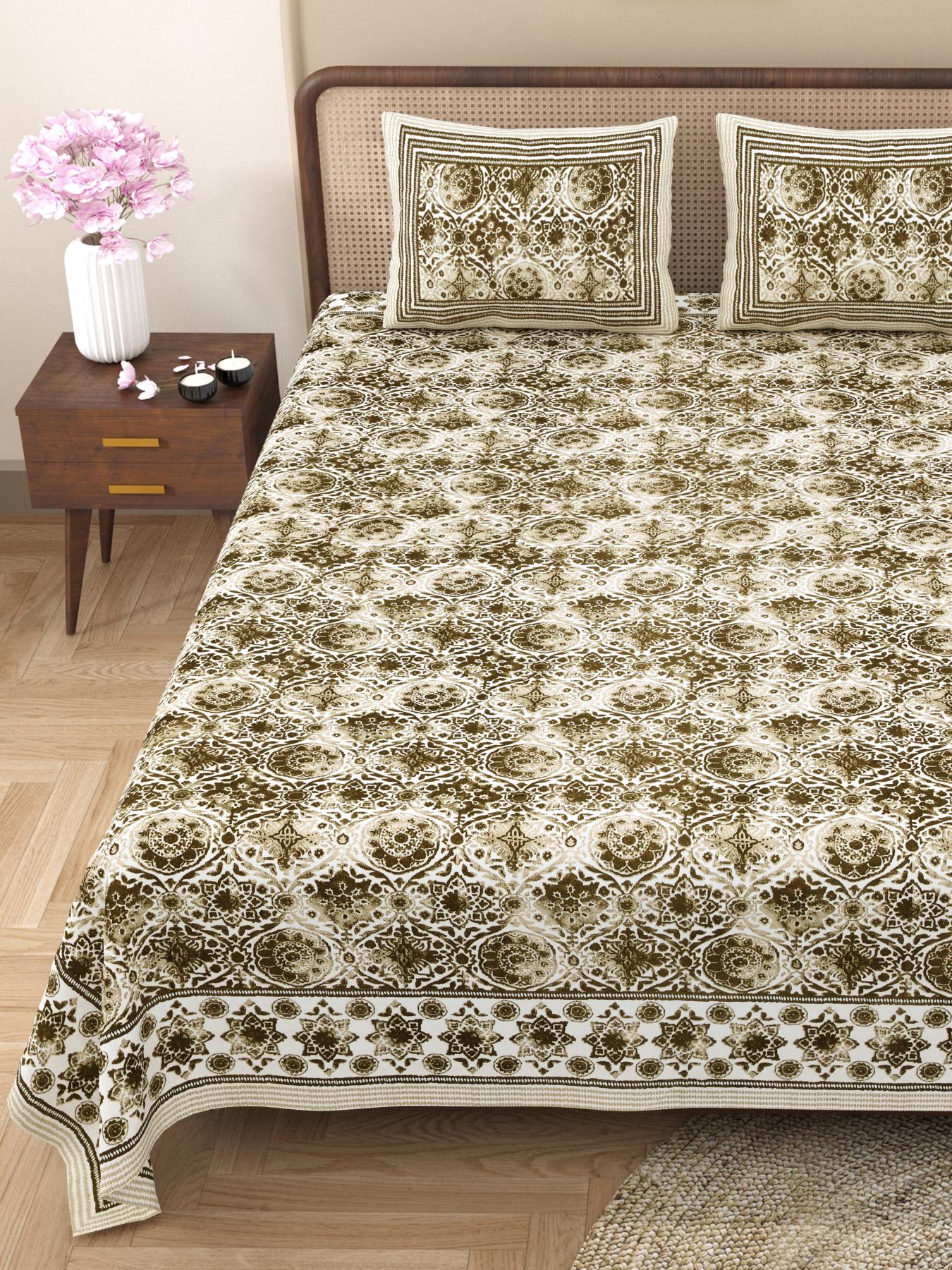Rajasthani Jaipuri Traditional King Size Bed Bedsheet with 2 Pillow Covers