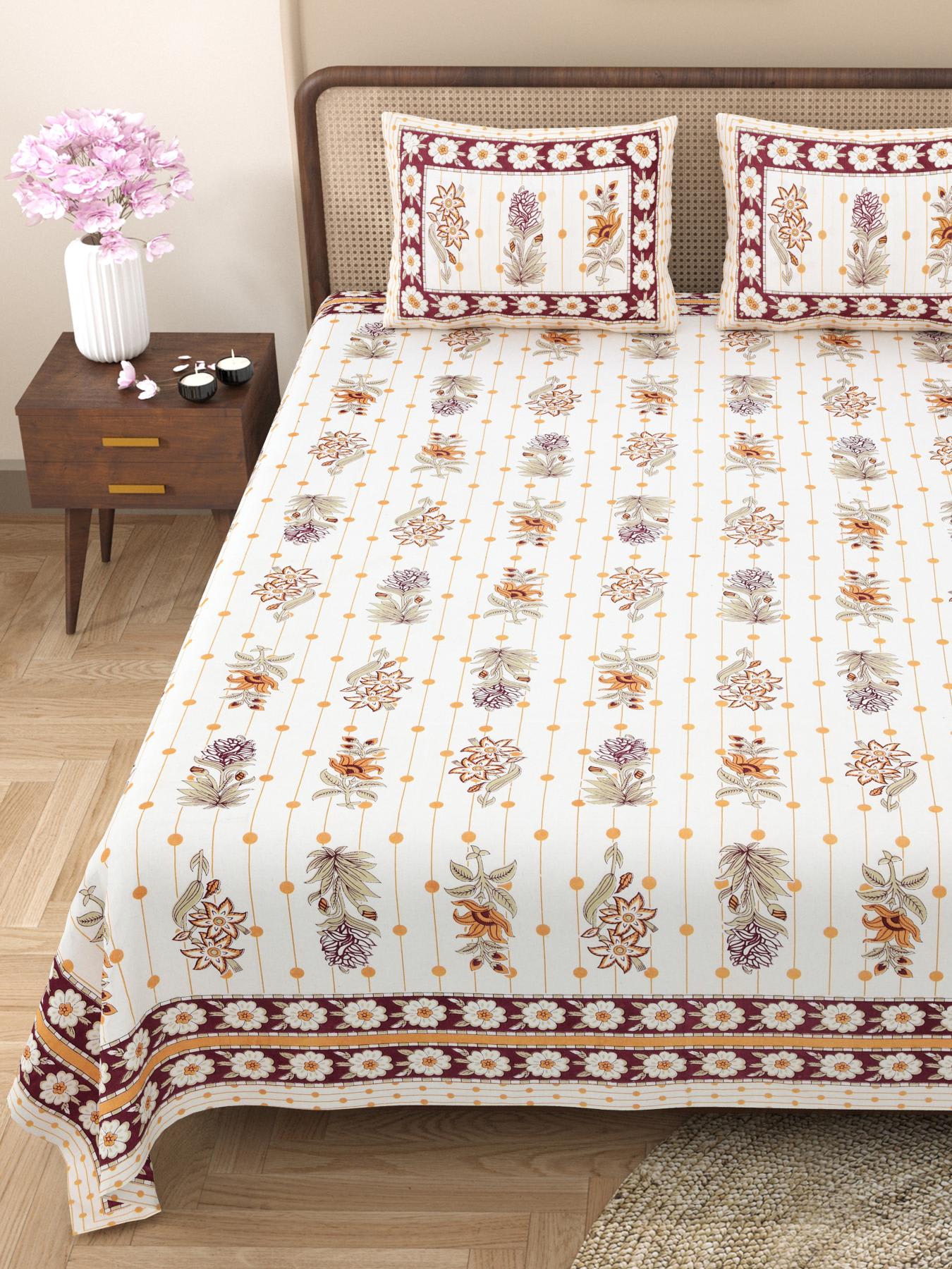 Rajasthani Jaipuri Traditional King Size Bed Bedsheet with 2 Pillow Covers