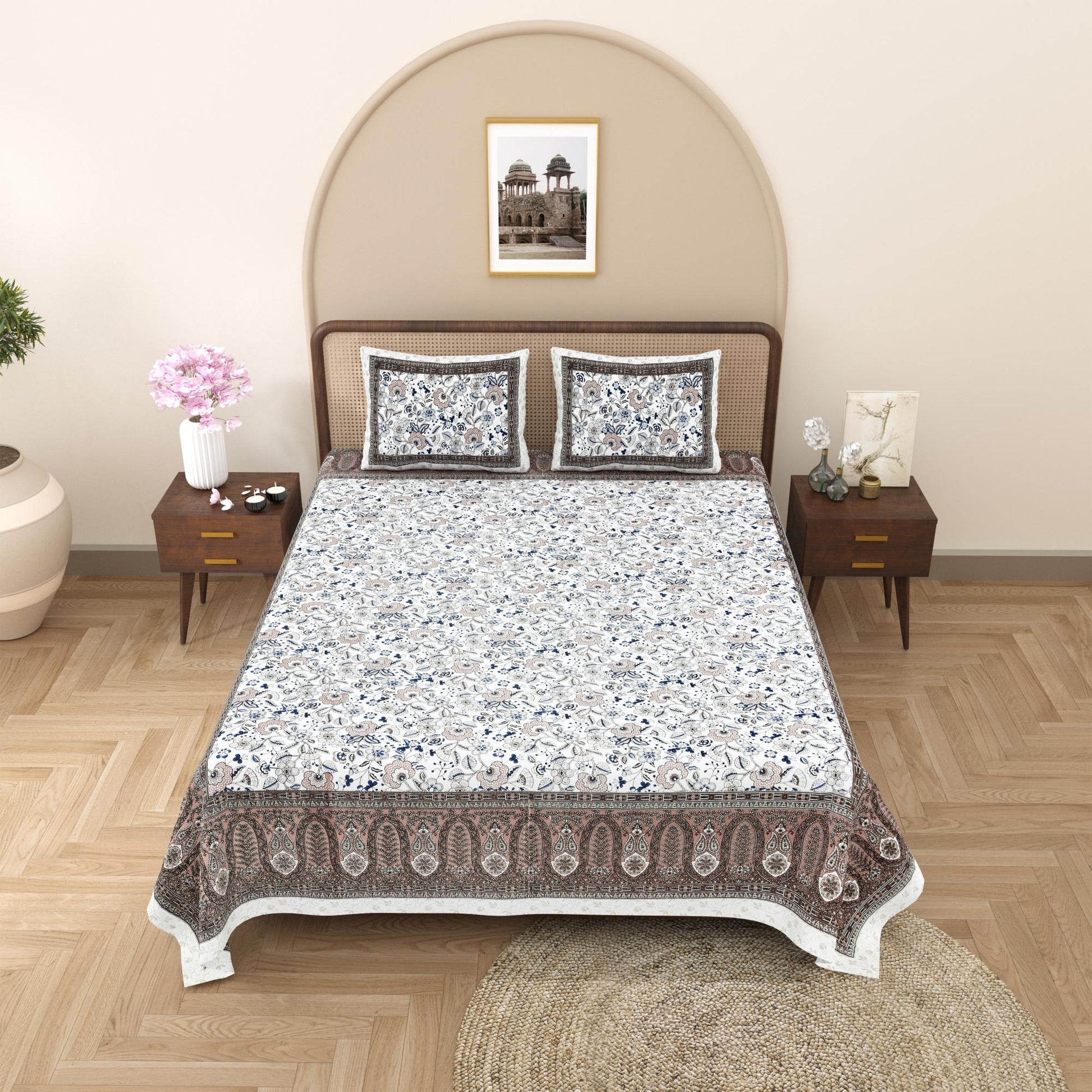 Rajasthani Jaipuri Traditional King Size Bed Bedsheet with 2 Pillow Covers