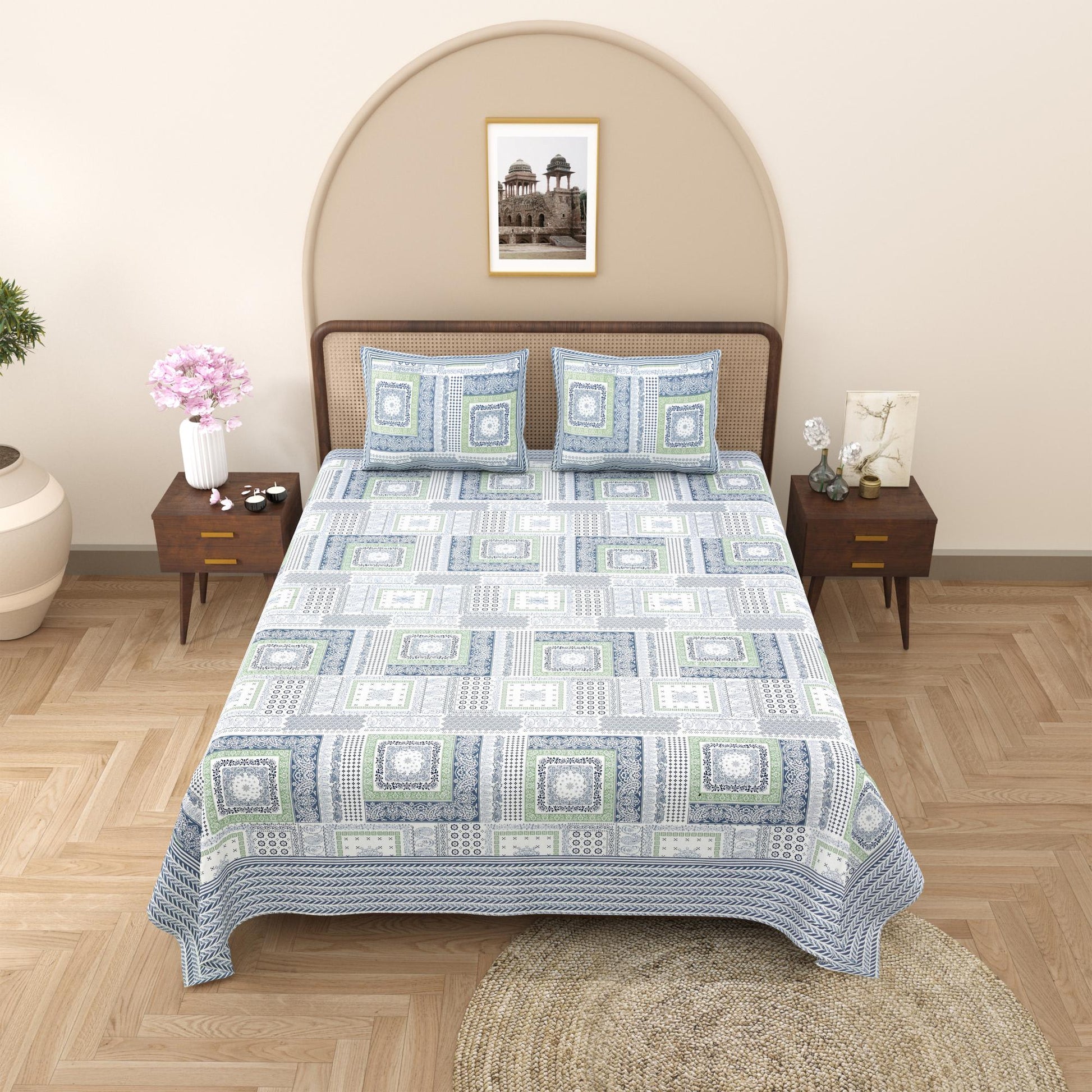Rajasthani Jaipuri Traditional King Size Bed Bedsheet with 2 Pillow Covers