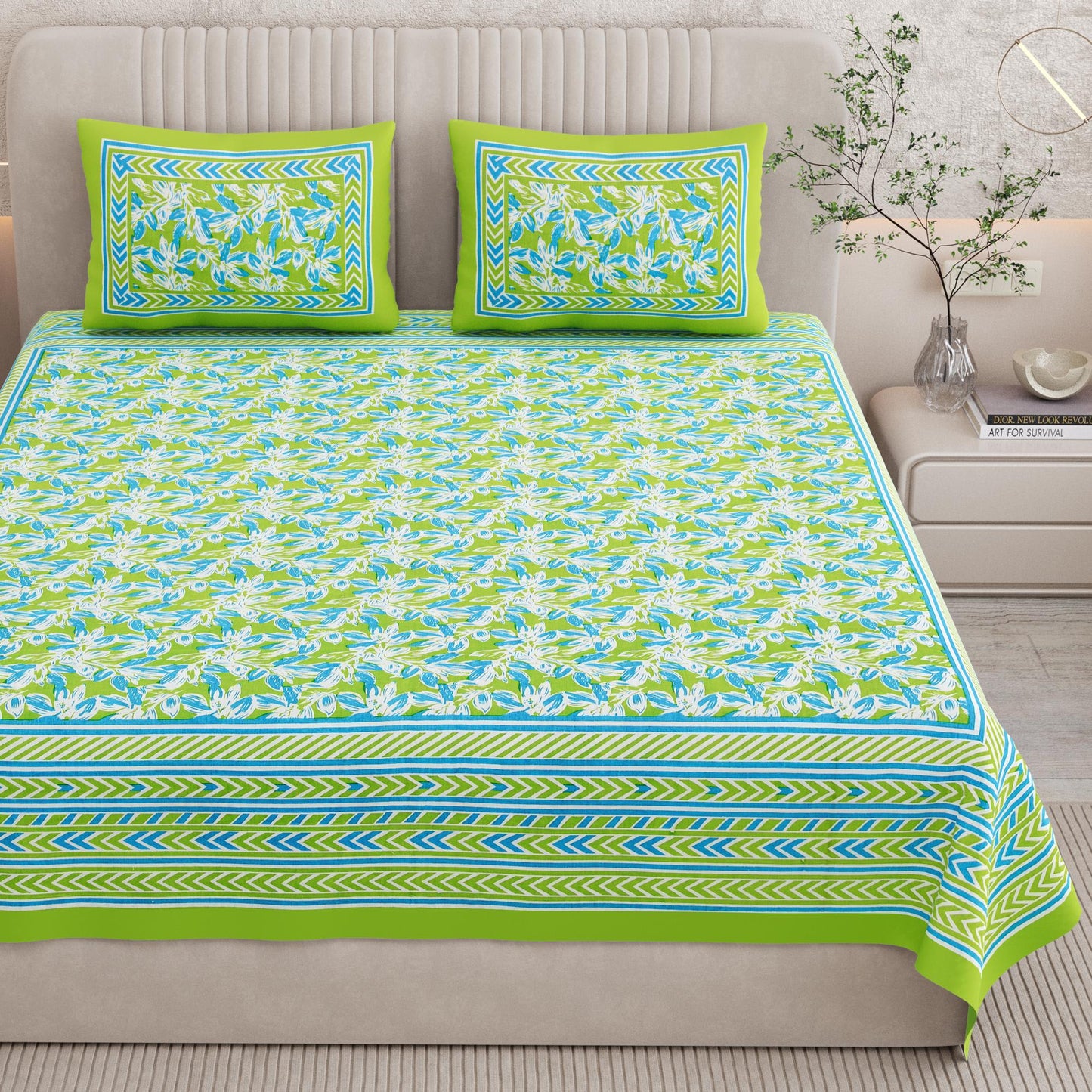 Rajasthani Print Cotton Double Bedsheet with 2 Pillow Covers