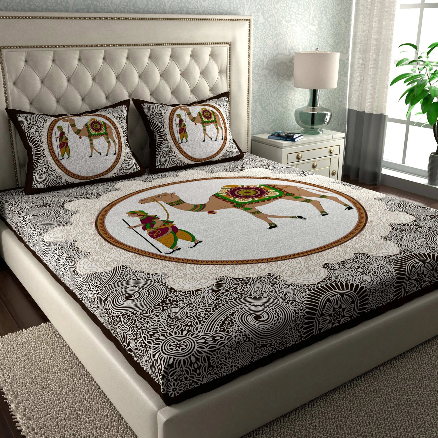 Rajasthani Print Cotton Double Bedsheet with 2 Pillow Covers