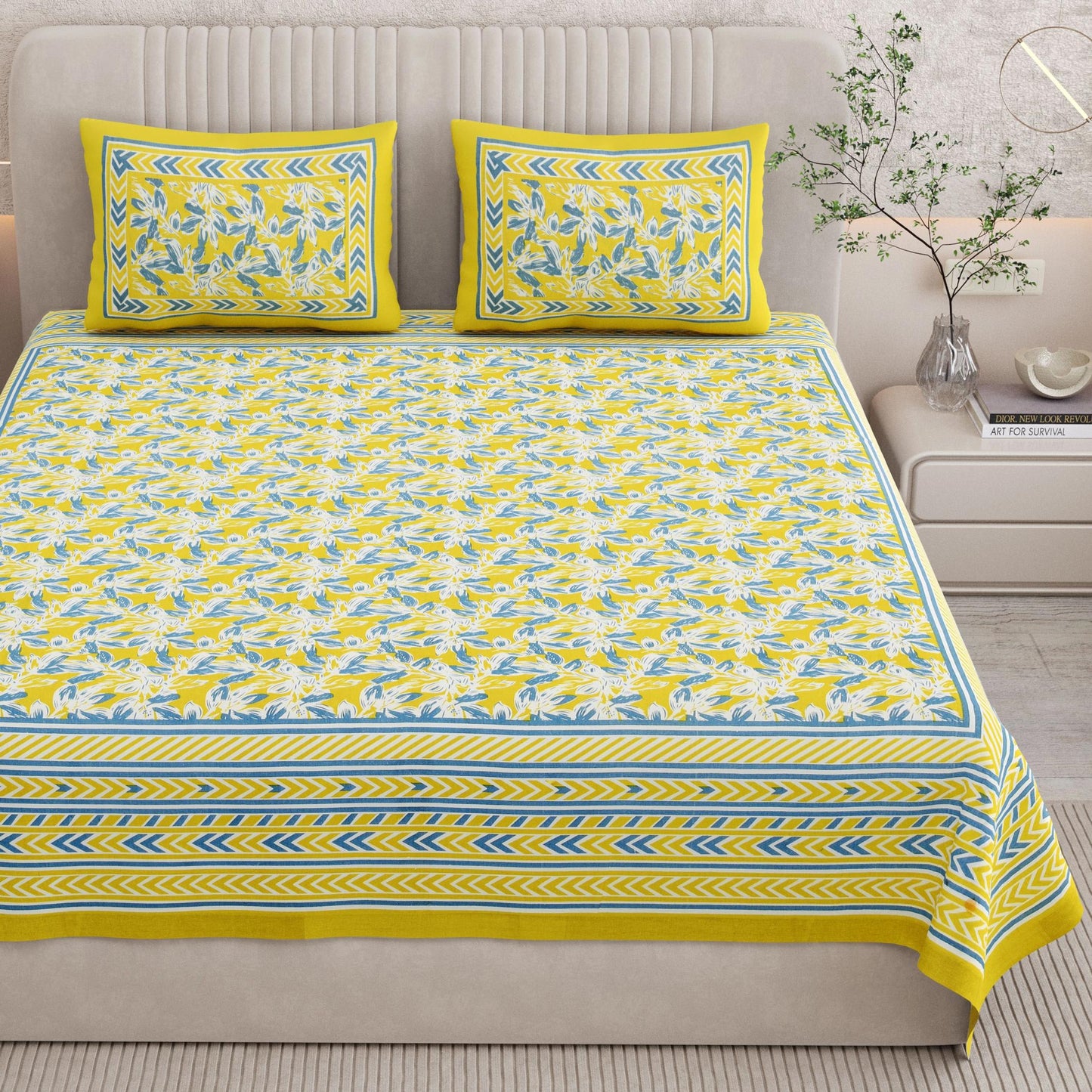 Rajasthani Print Cotton Double Bedsheet with 2 Pillow Covers