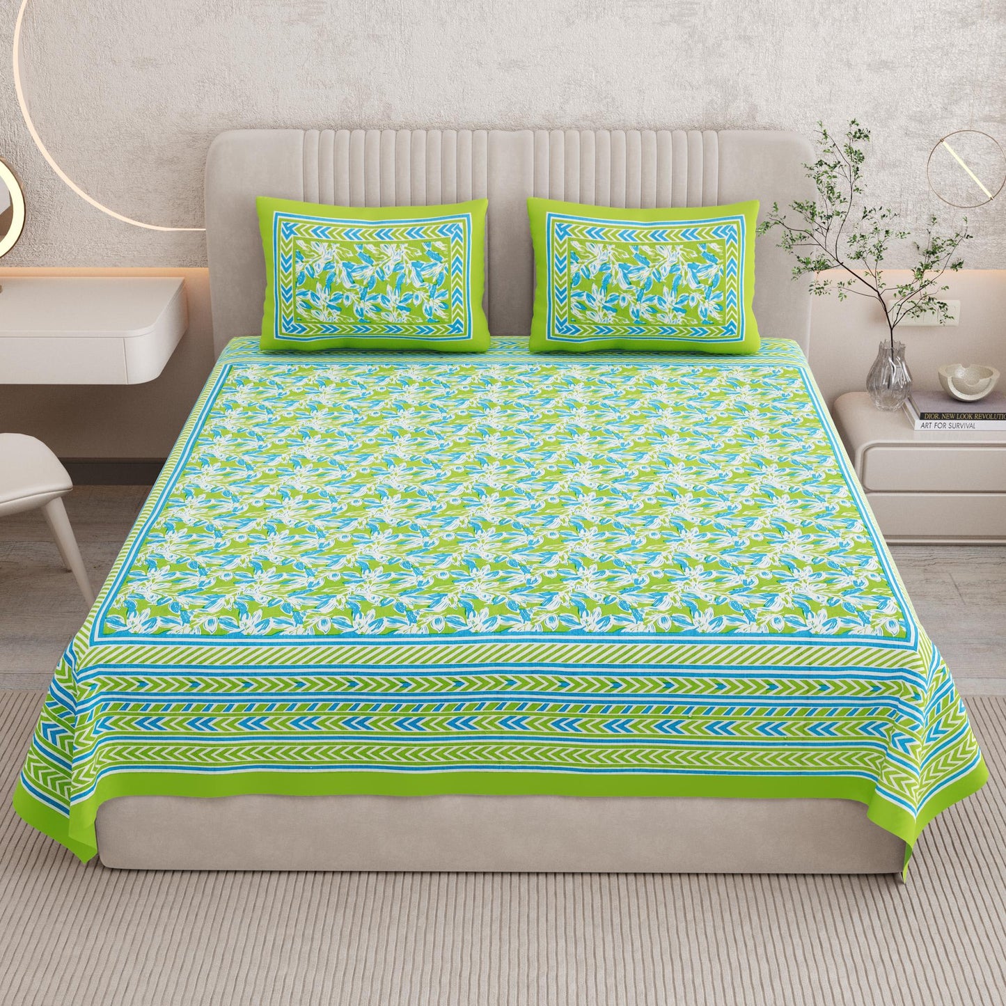 Rajasthani Print Cotton Double Bedsheet with 2 Pillow Covers