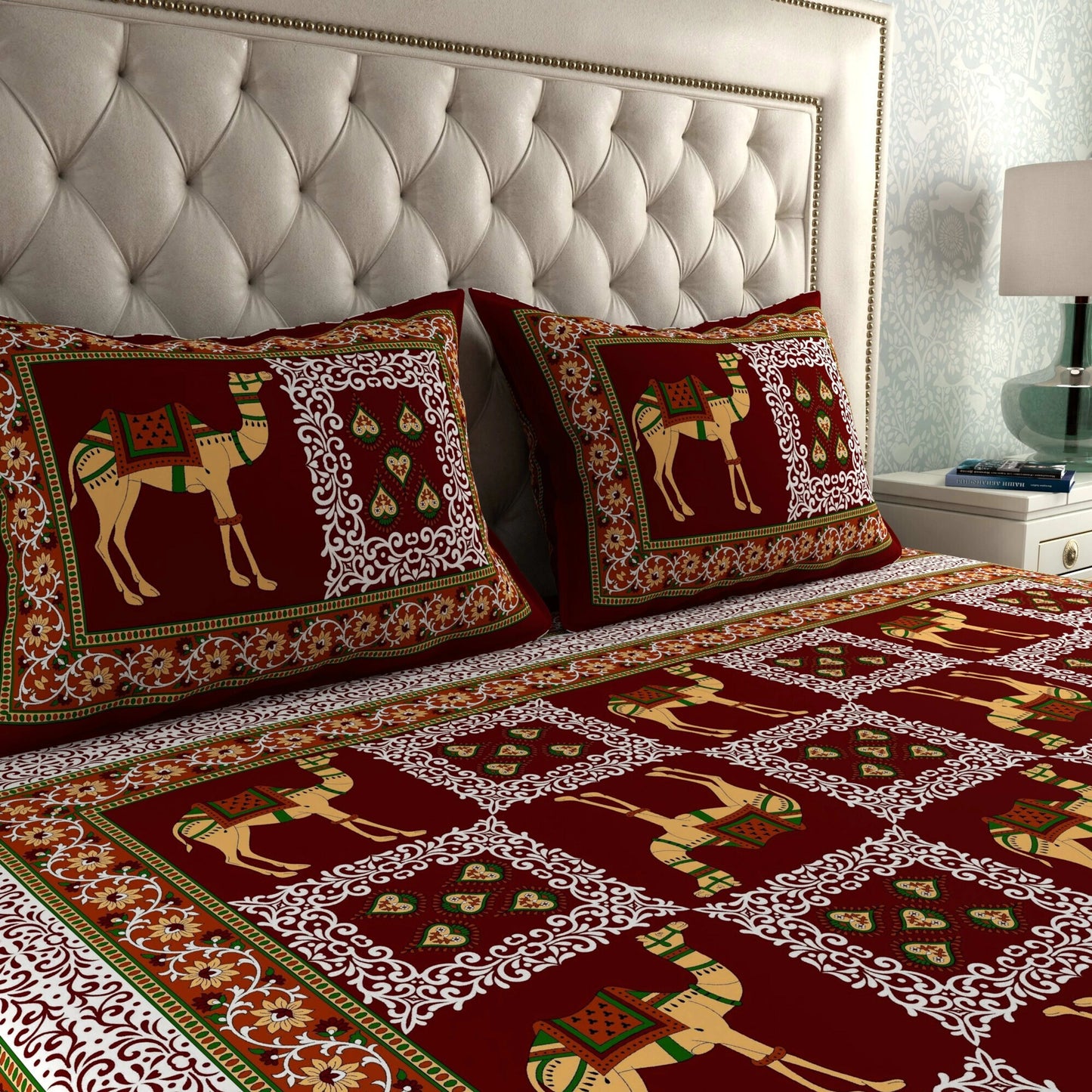 Rajasthani Print Cotton Double Bedsheet with 2 Pillow Covers