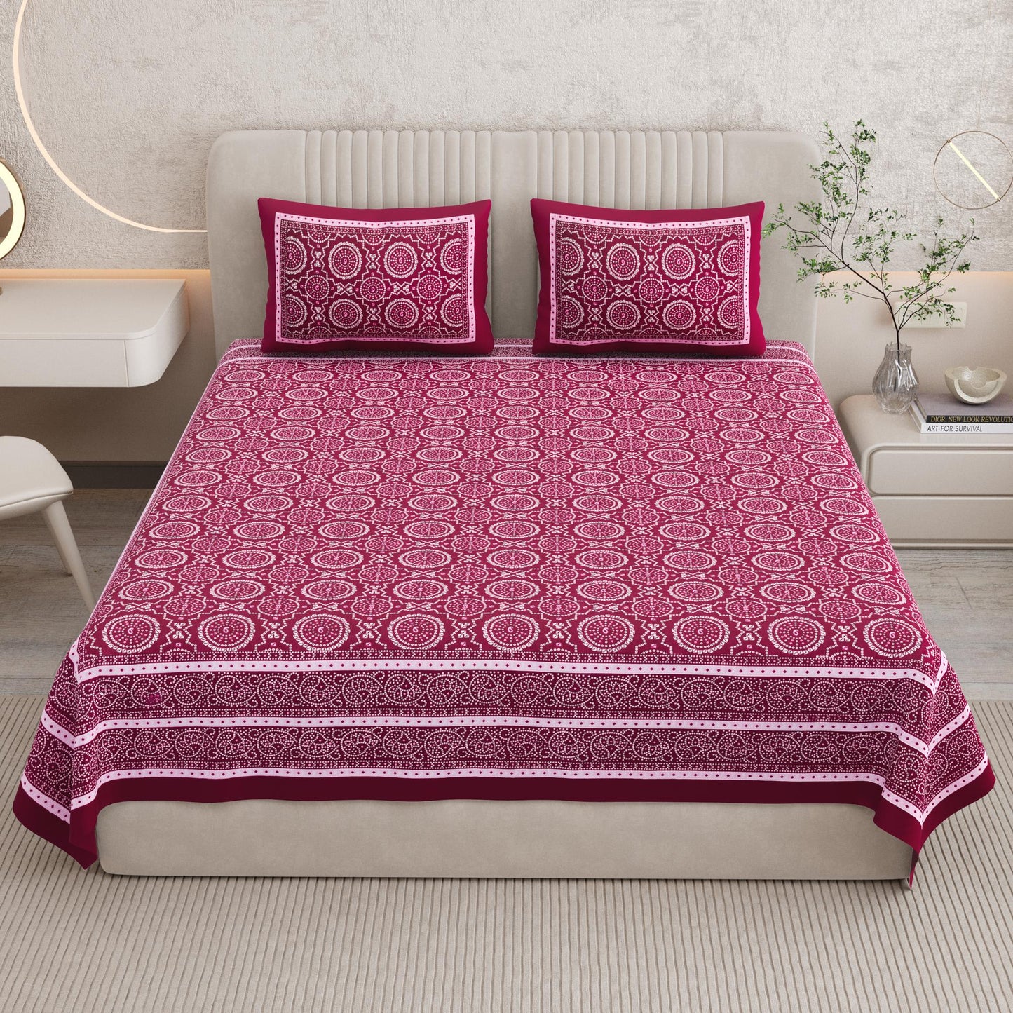 Rajasthani Print Cotton Double Bedsheet with 2 Pillow Covers
