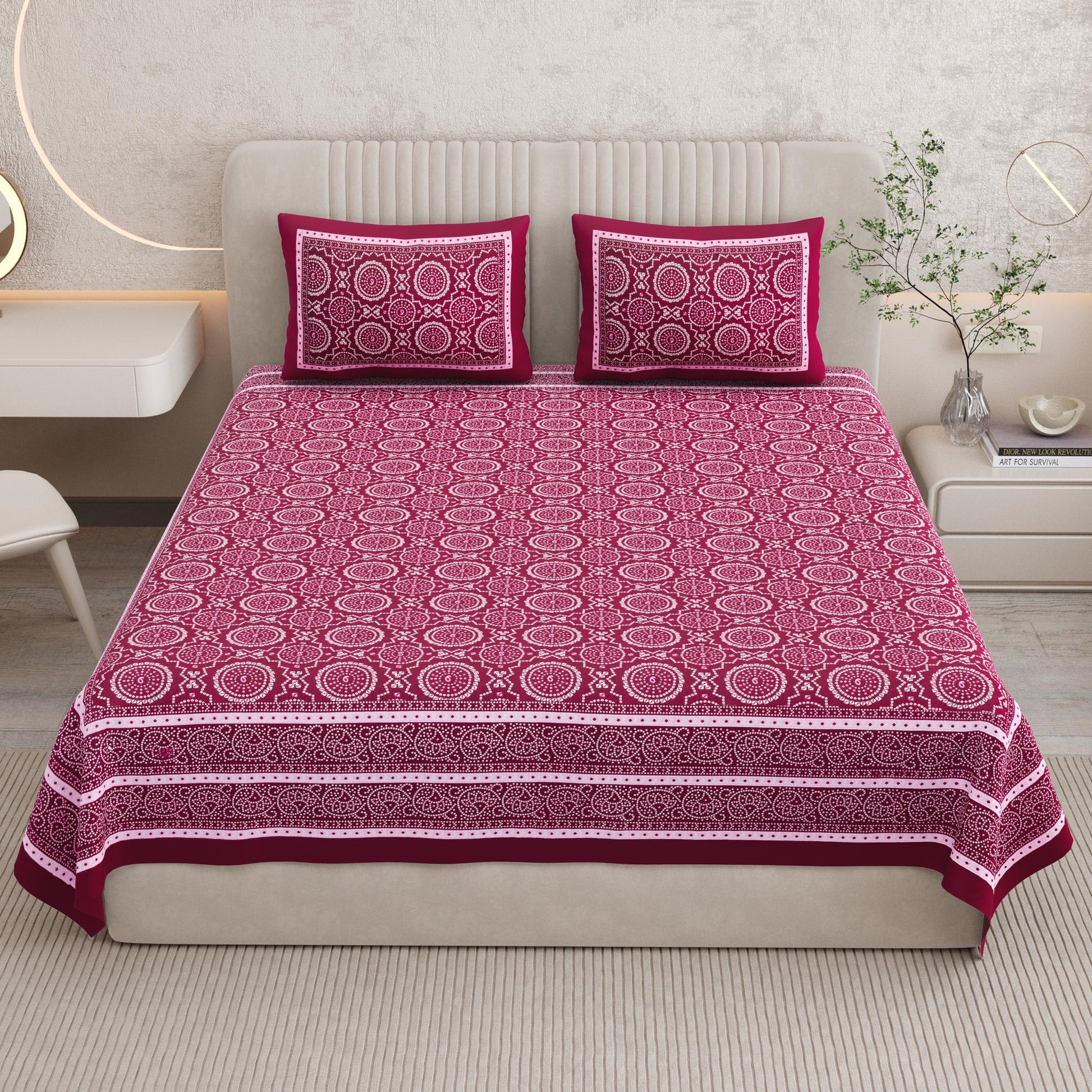 Rajasthani Print Cotton Double Bedsheet with 2 Pillow Covers
