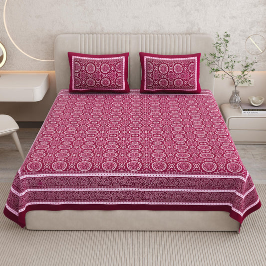 Rajasthani Print Cotton Double Bedsheet with 2 Pillow Covers
