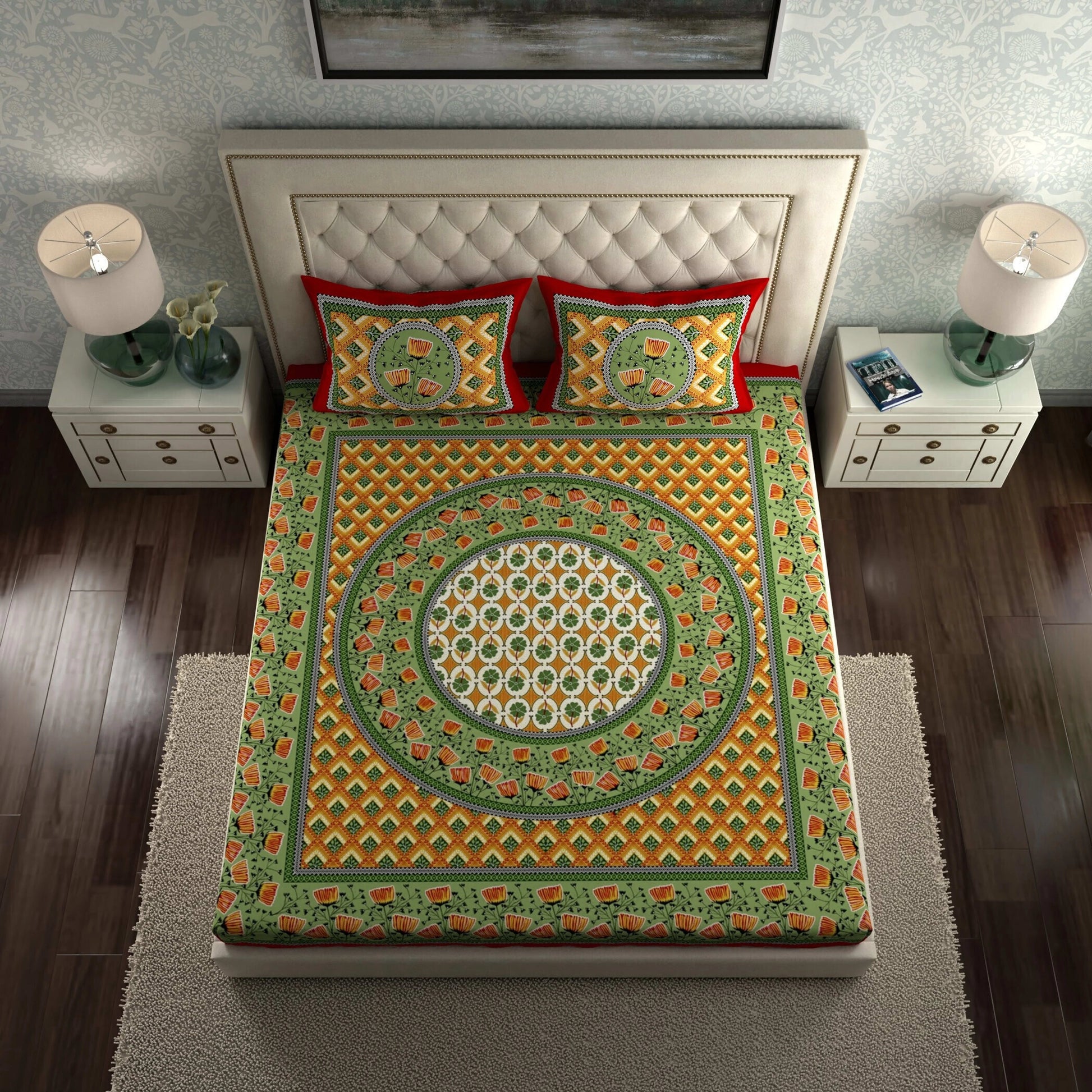 Rajasthani Print Cotton Double Bedsheet with 2 Pillow Covers