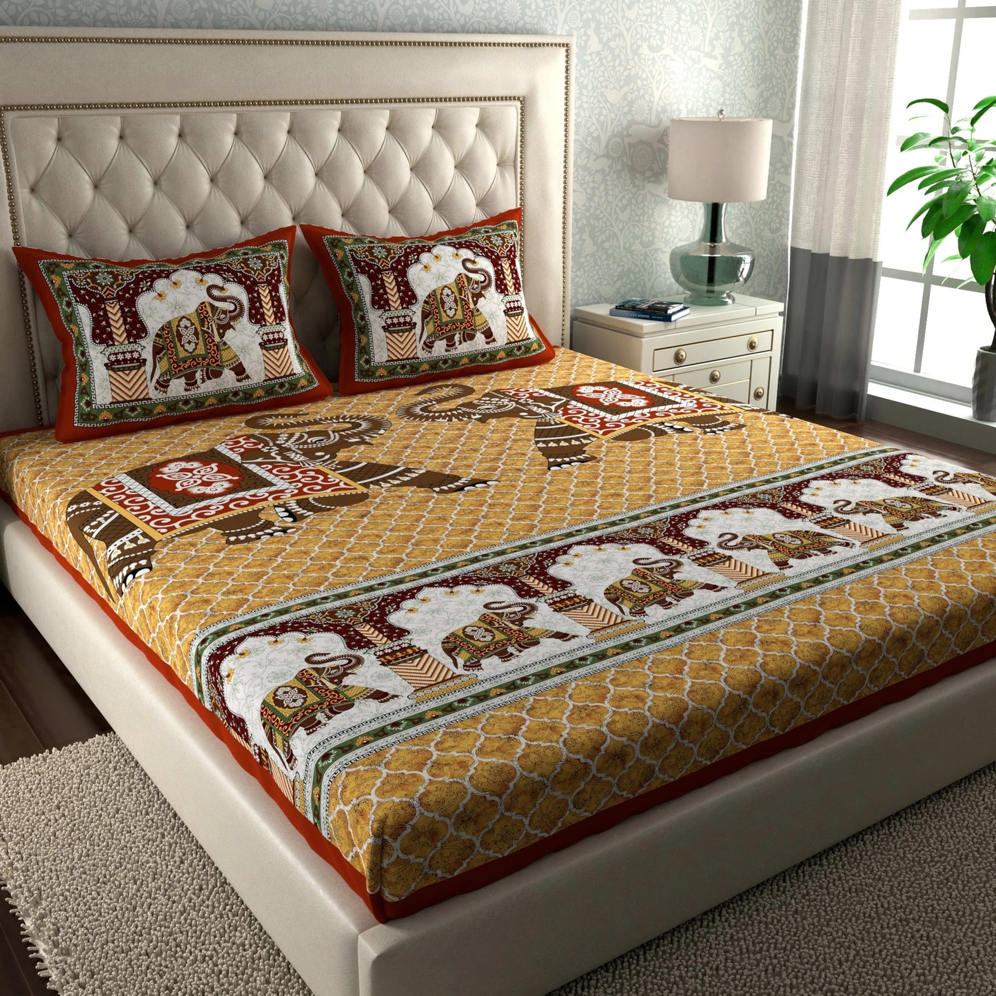 Rajasthani Print Cotton Double Bedsheet with 2 Pillow Covers