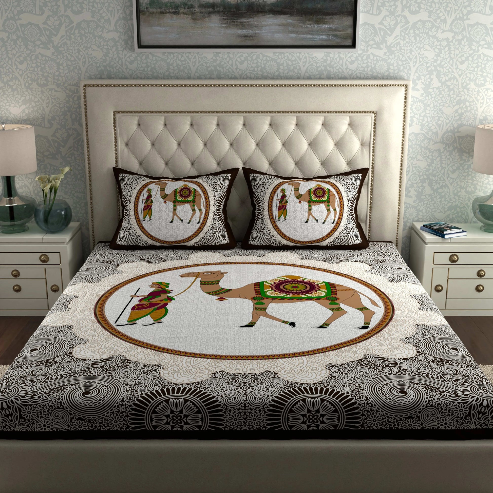 Rajasthani Print Cotton Double Bedsheet with 2 Pillow Covers