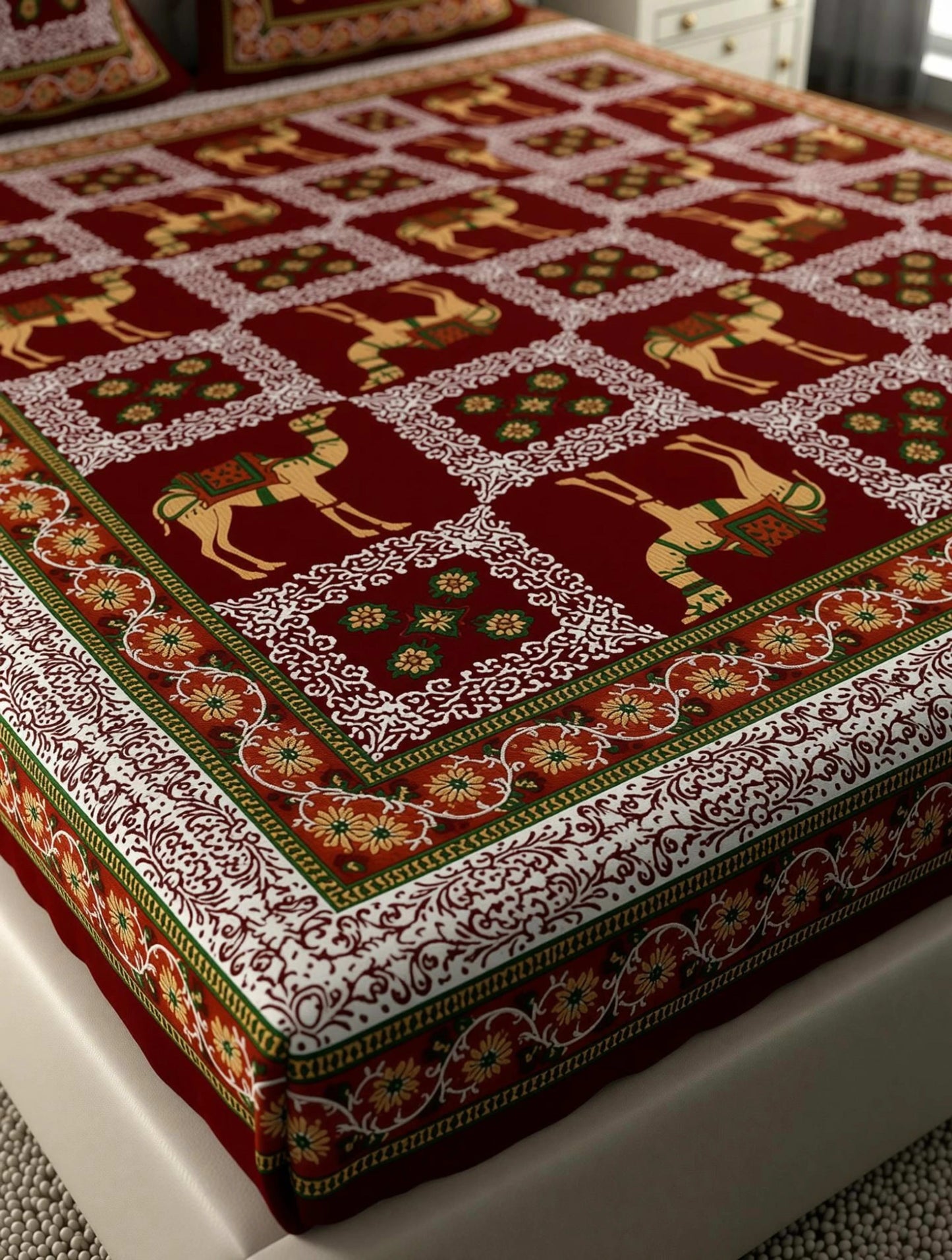 Rajasthani Print Cotton Double Bedsheet with 2 Pillow Covers