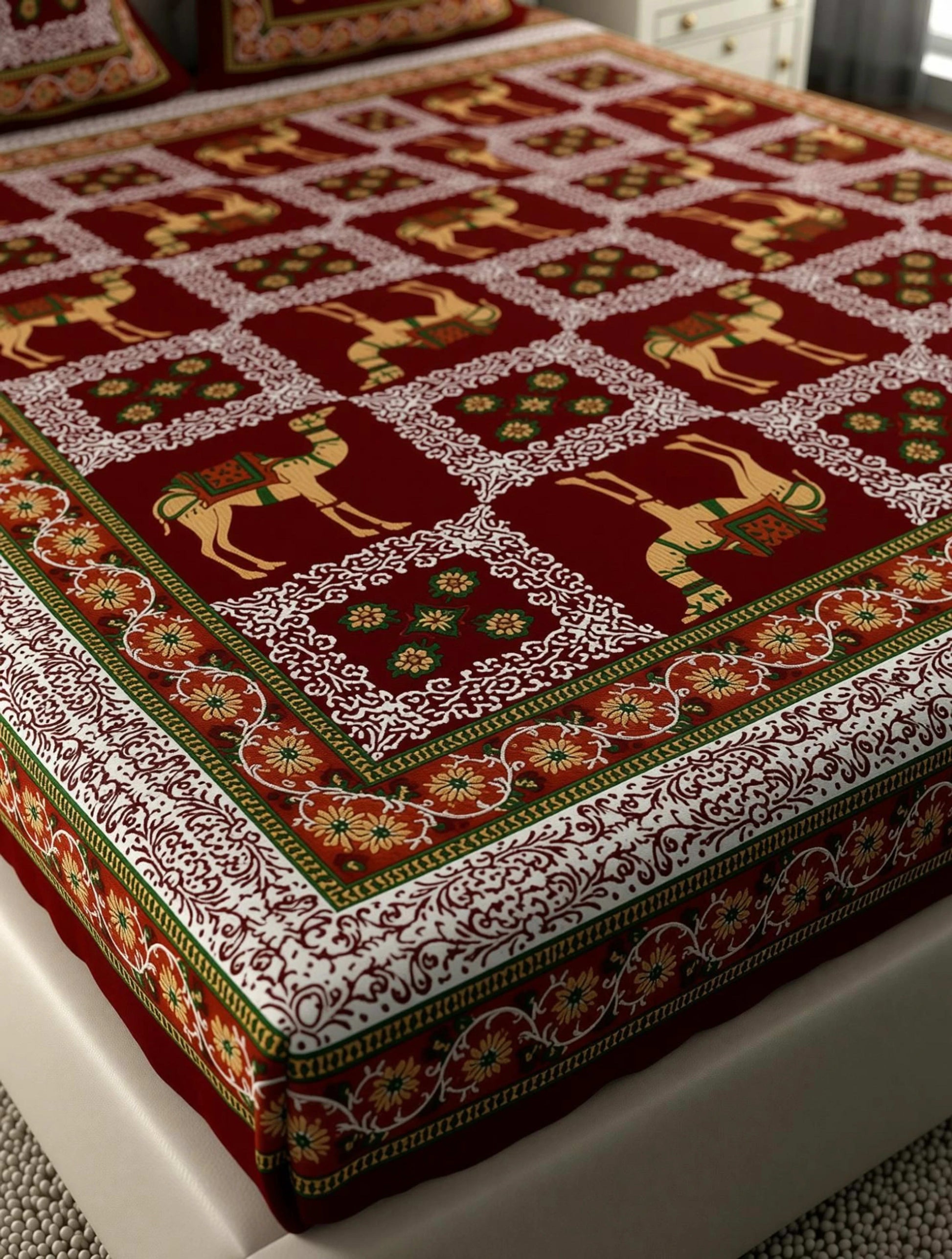 Rajasthani Print Cotton Double Bedsheet with 2 Pillow Covers