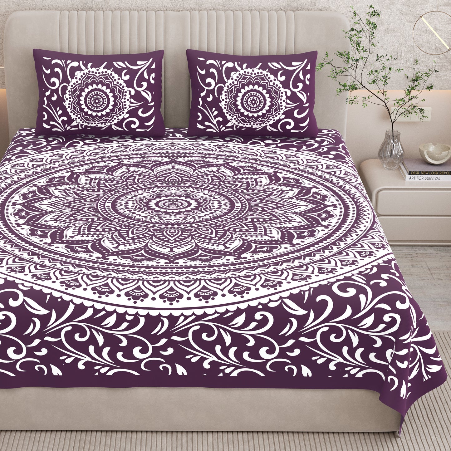 Rajasthani Print Cotton Double Bedsheet with 2 Pillow Covers