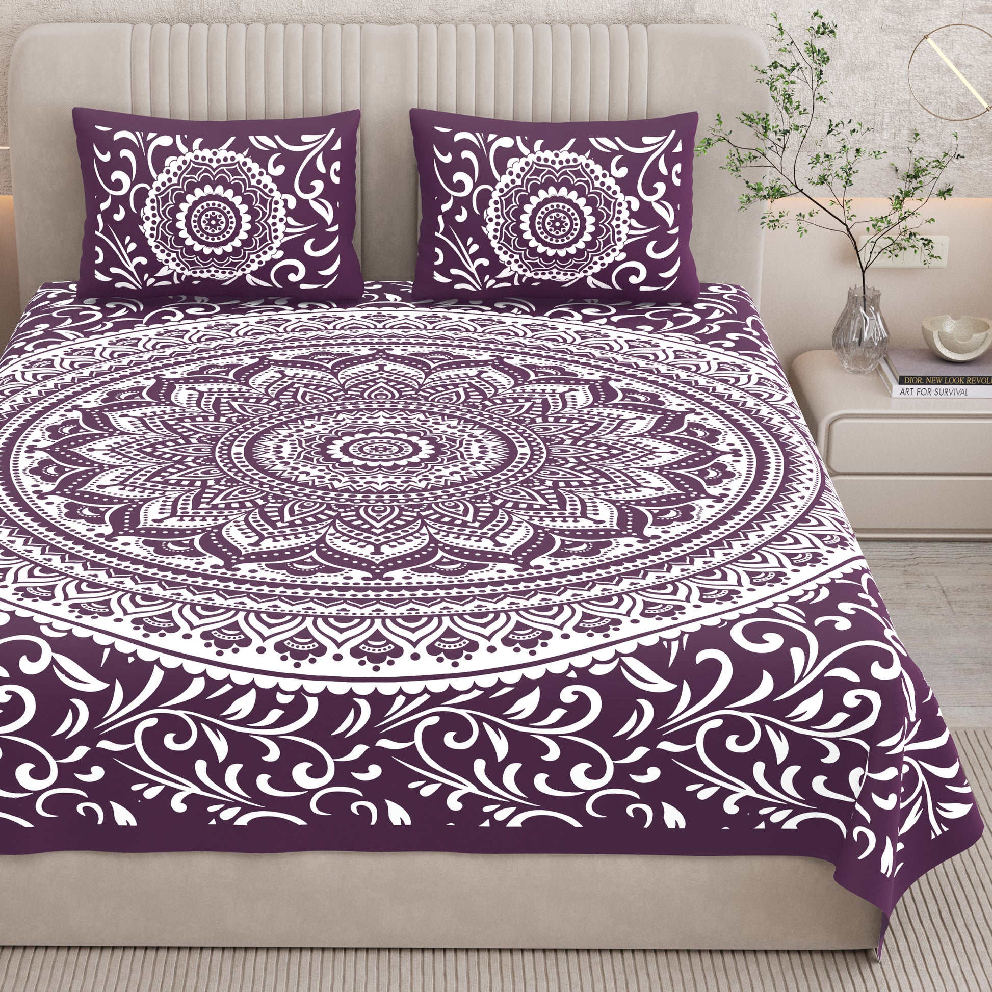 Rajasthani Print Cotton Double Bedsheet with 2 Pillow Covers