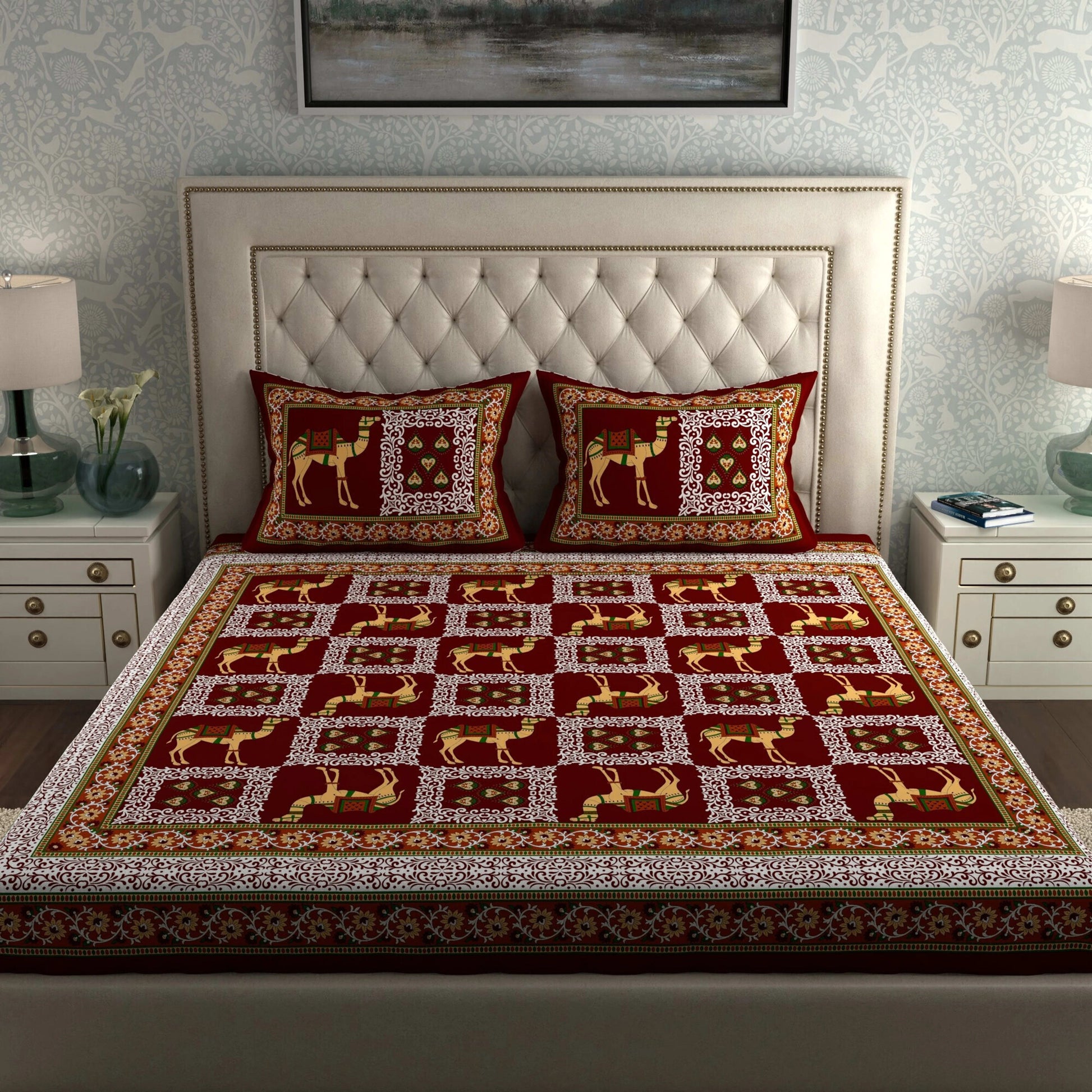 Rajasthani Print Cotton Double Bedsheet with 2 Pillow Covers