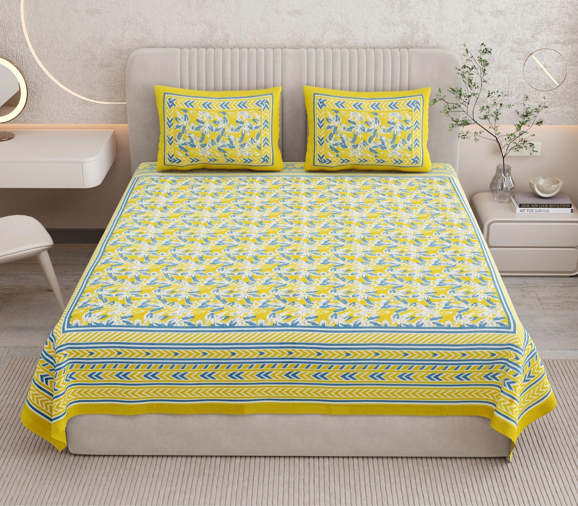 Rajasthani Print Cotton Double Bedsheet with 2 Pillow Covers