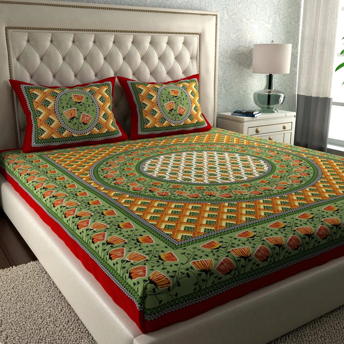 Rajasthani Print Cotton Double Bedsheet with 2 Pillow Covers